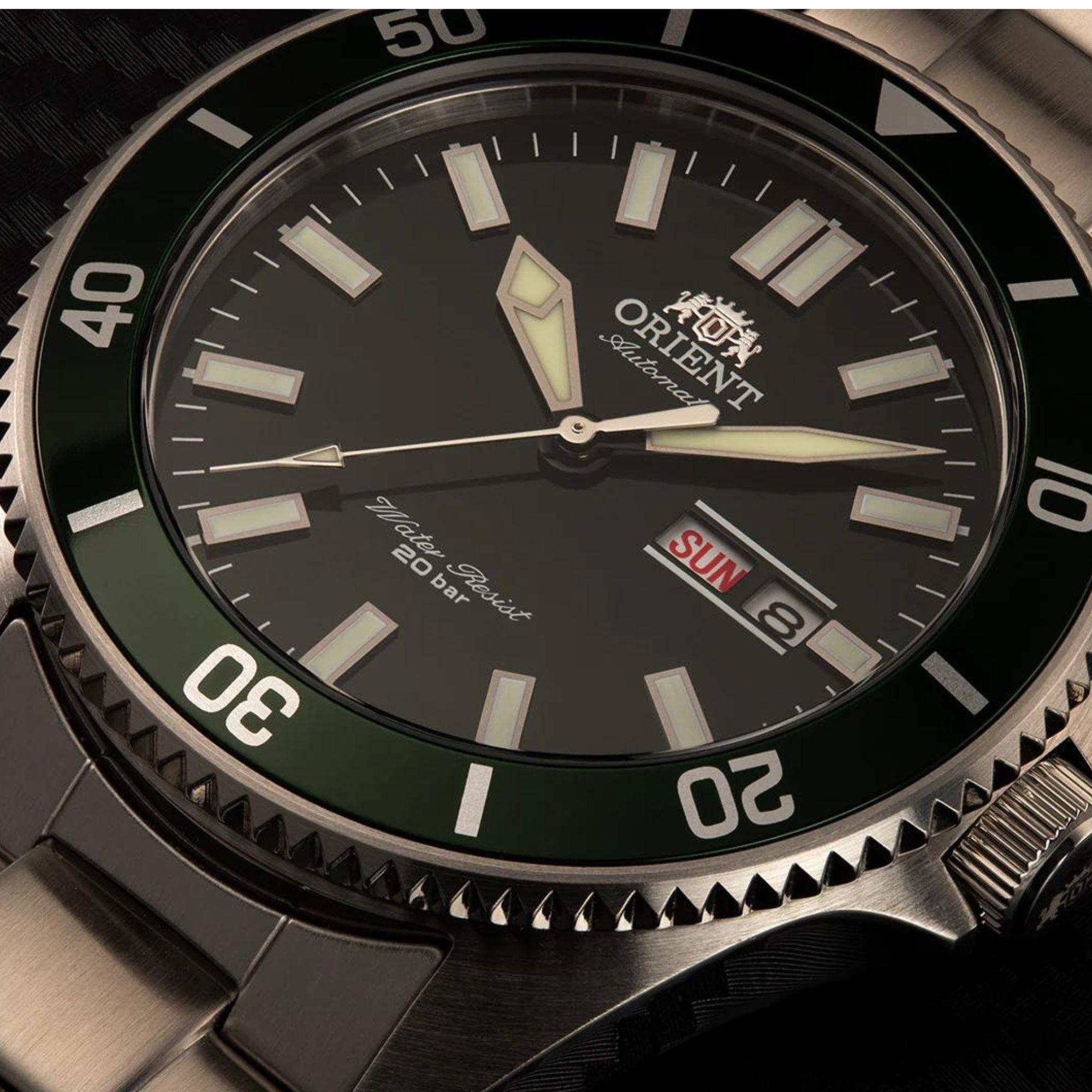 Orient Kano 44mm Green Dial Steel Mens Automatic Watch RA-AA0914E19B