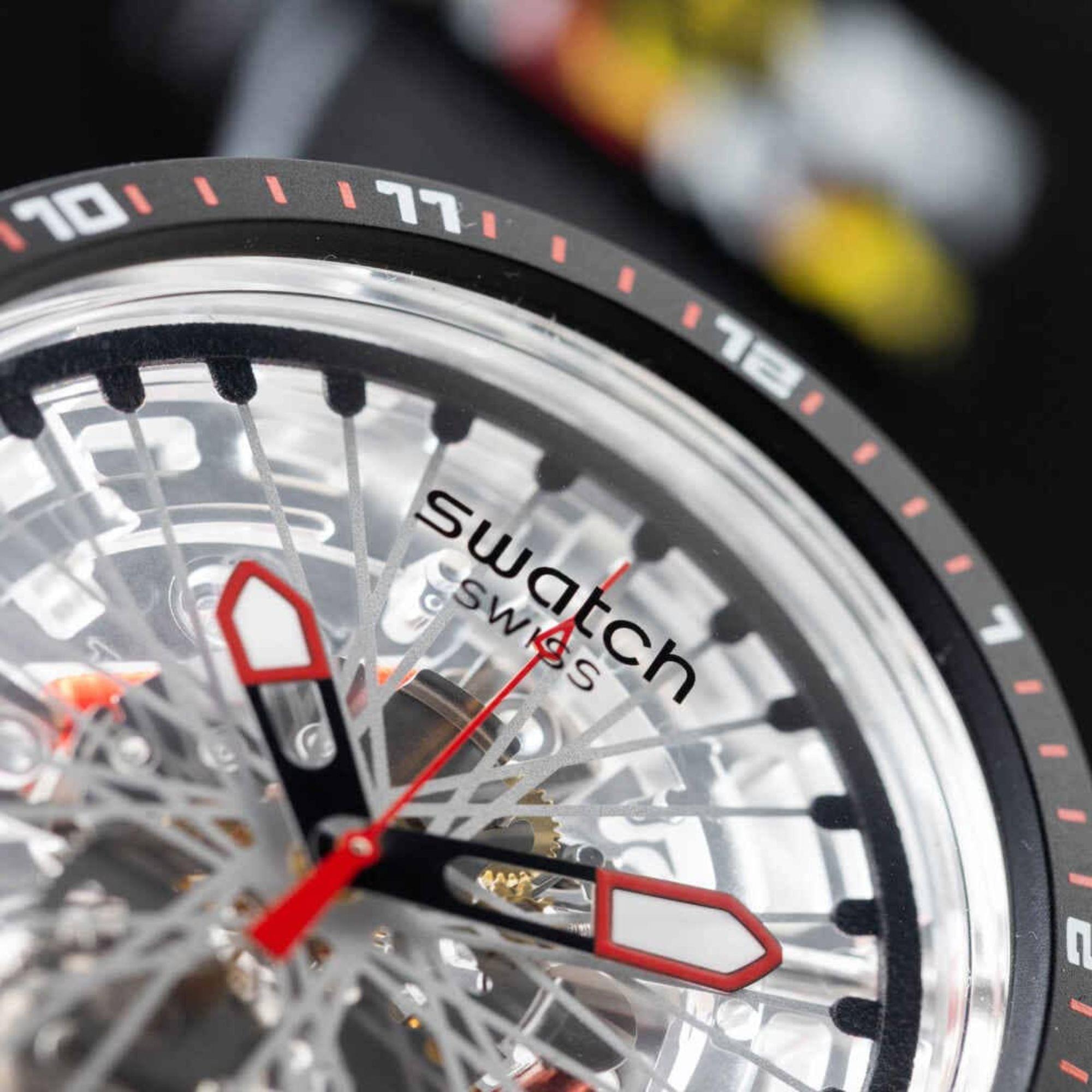 Swatch THE PILGRIM - TREAD ON IT Transparent Dial Silicone Strap Watch SB05K103