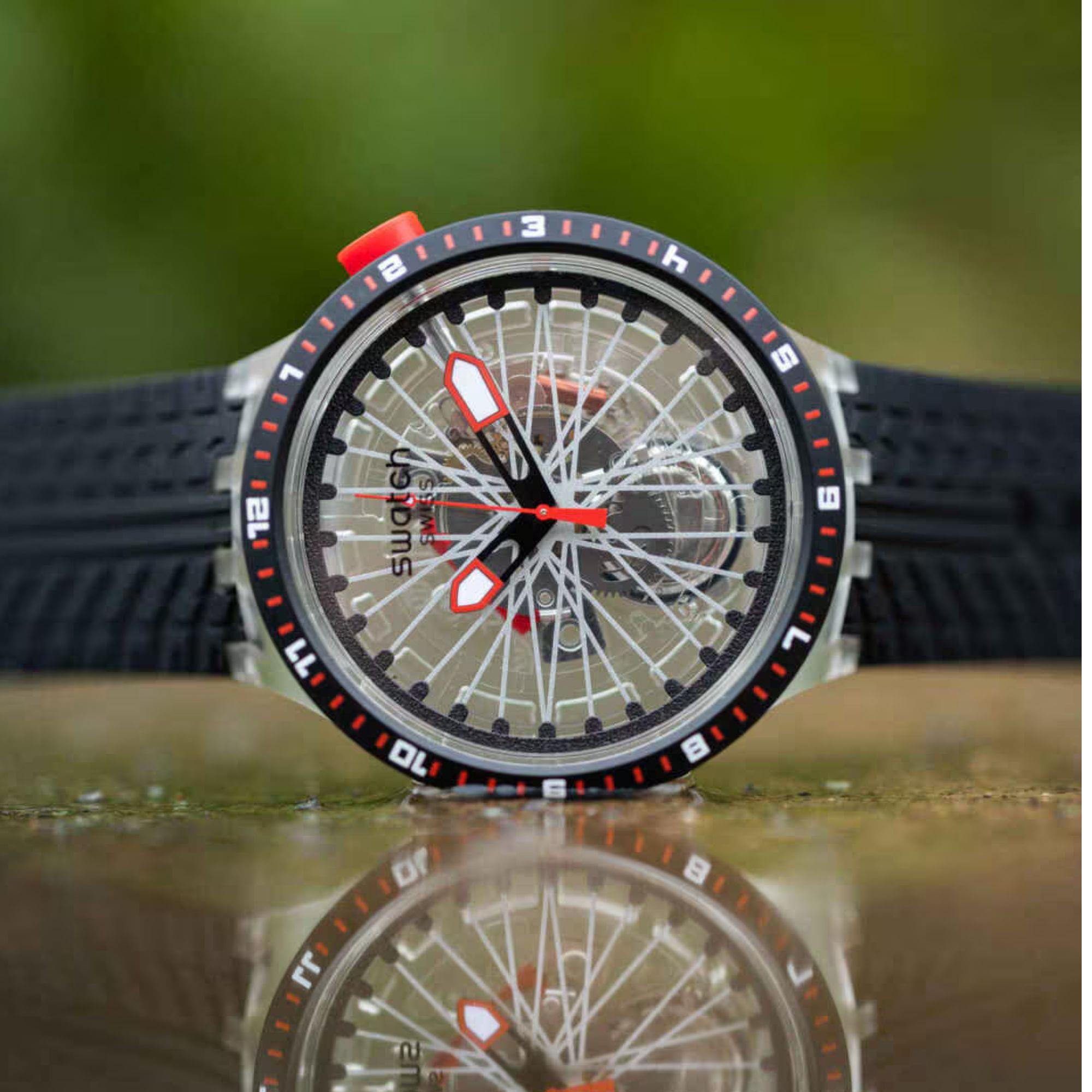 Swatch THE PILGRIM - TREAD ON IT Transparent Dial Silicone Strap Watch SB05K103