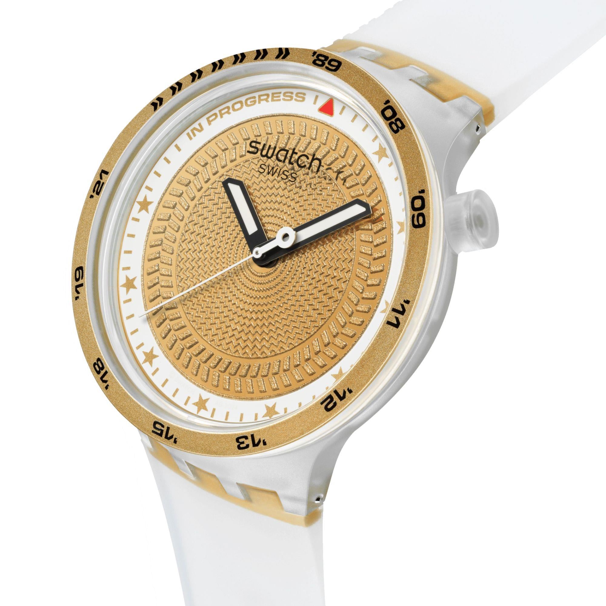 Swatch G-TURN Gold Dial Silicone Strap Men's Watch SB05K105