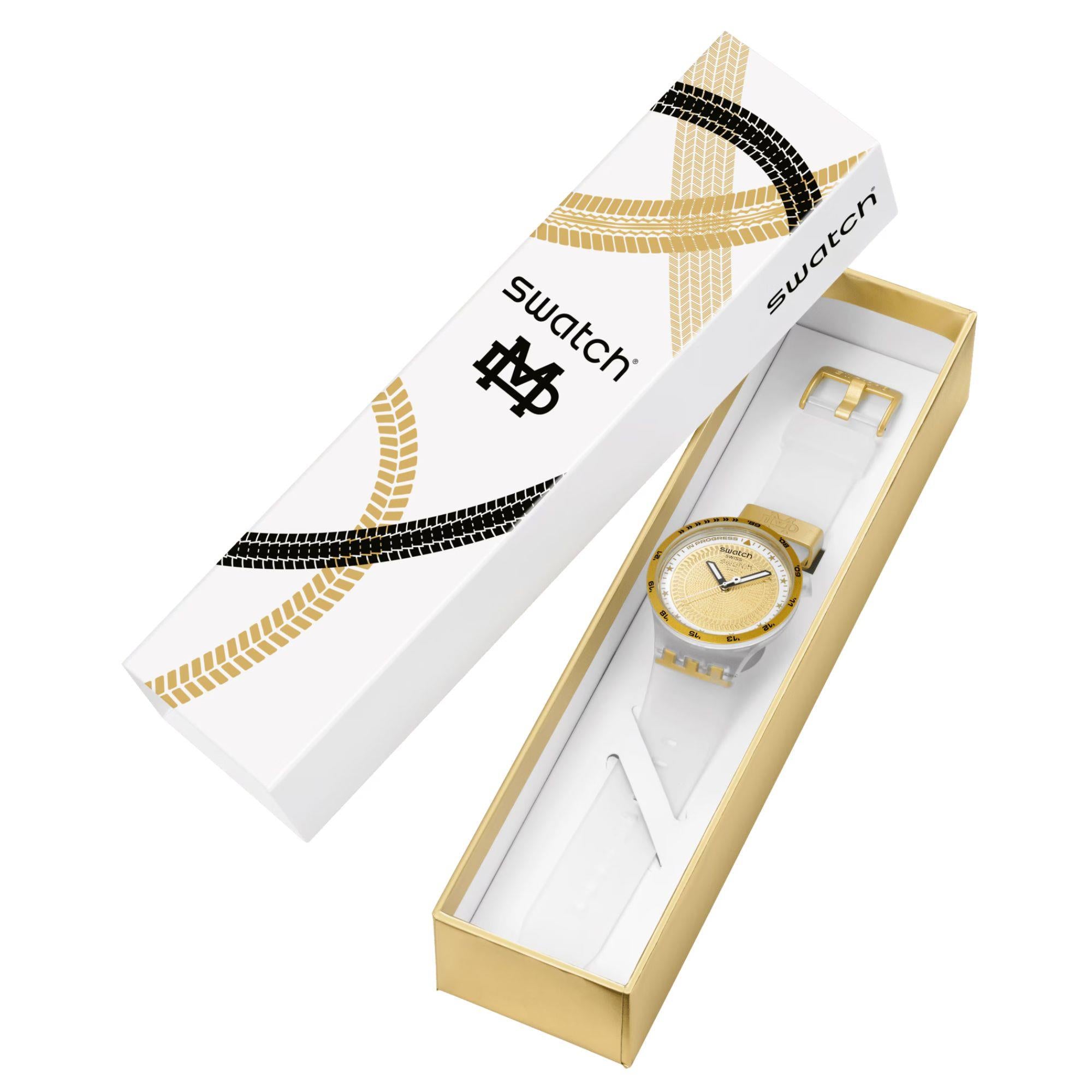 Swatch G-TURN Gold Dial Silicone Strap Men's Watch SB05K105