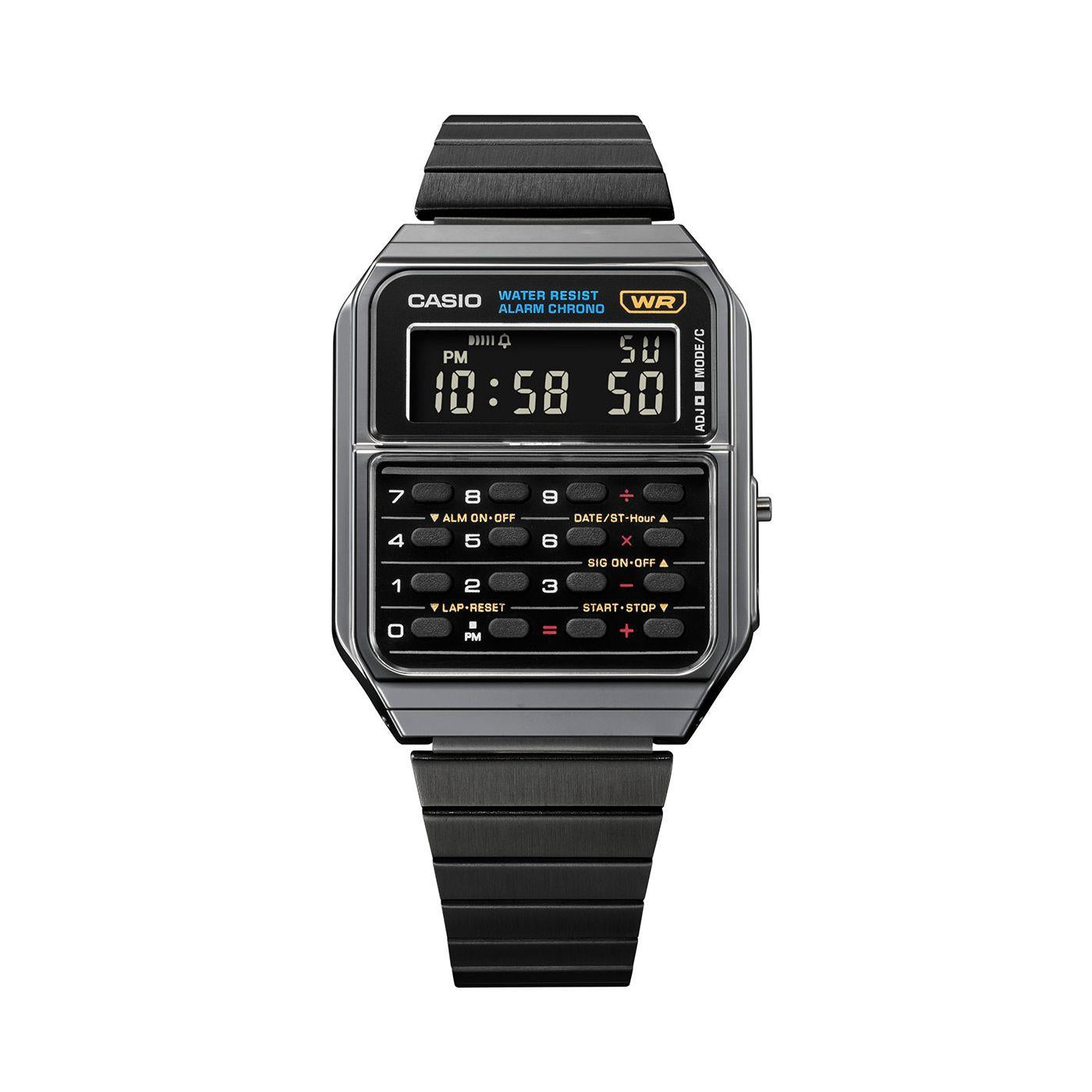 Casio Vintage Quartz Digital Calculator Black Stainless Steel Strap Unisex Watch CA-500WEGG-1BEF