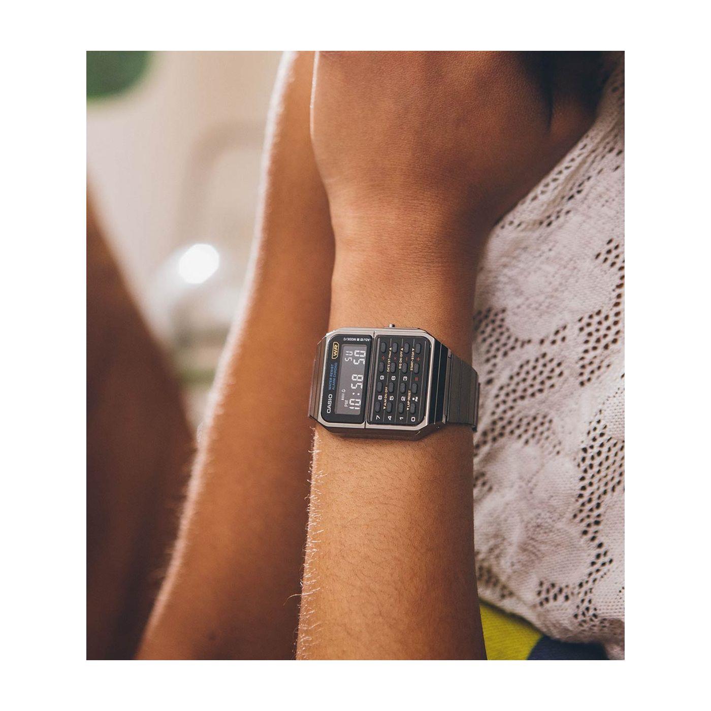 Casio Vintage Quartz Digital Calculator Black Stainless Steel Strap Unisex Watch CA-500WEGG-1BEF