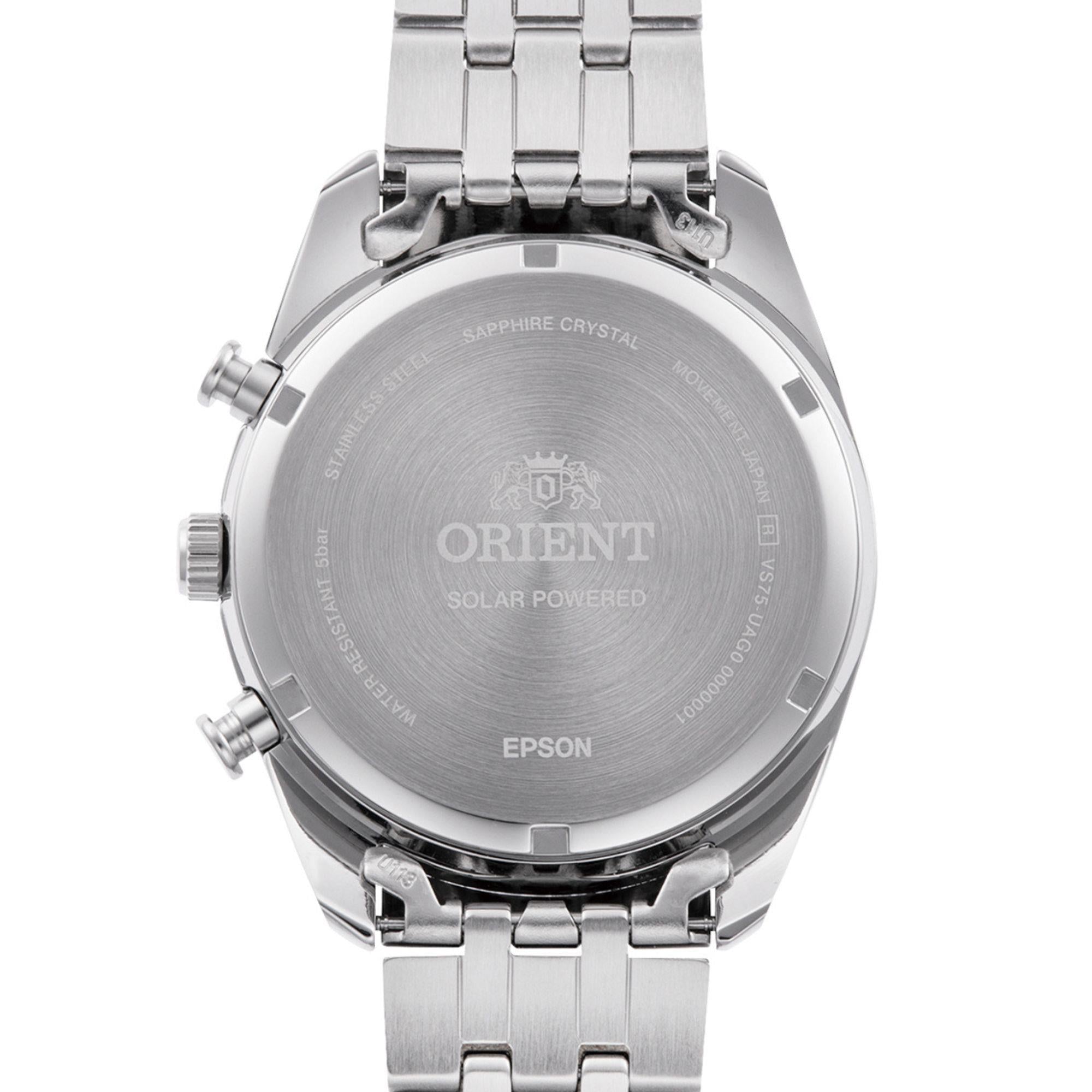 Orient Contemporary Stretto Date Solar Chronograph Blue Dial Steel Strap Men’s Watch RA-TX0304L10B