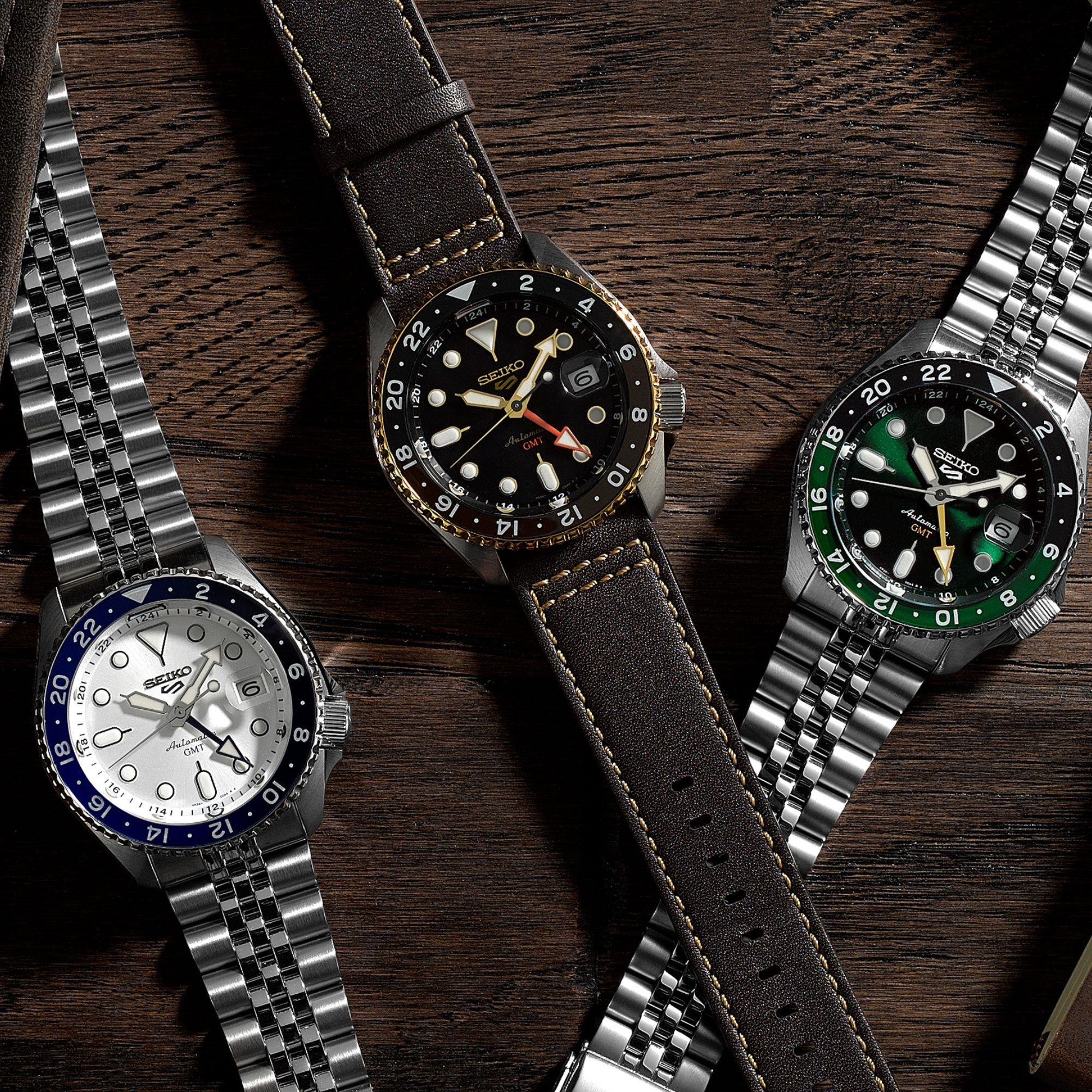 Seiko 5 Sports SKX GMT Sky Blue Silver Cloud Automatic White Dial Steel Bracelet Men’s Watch SSK033K1