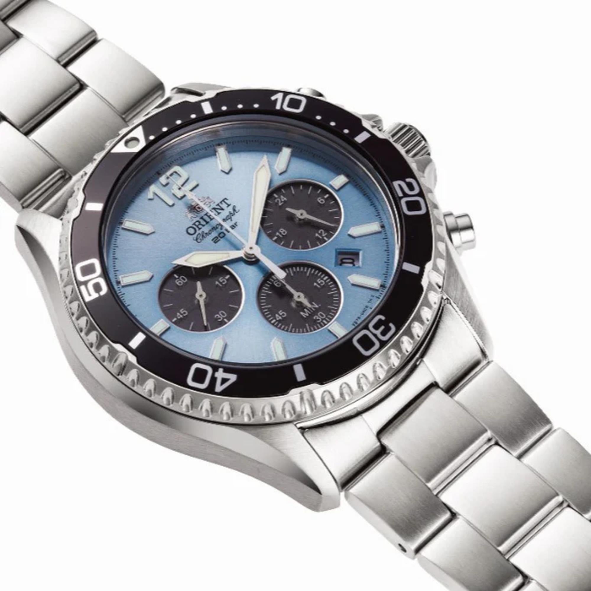 Orient Mako Solar Light Blue Dial Steel Bracelet Men’s Watch RA-TX0206L10B
