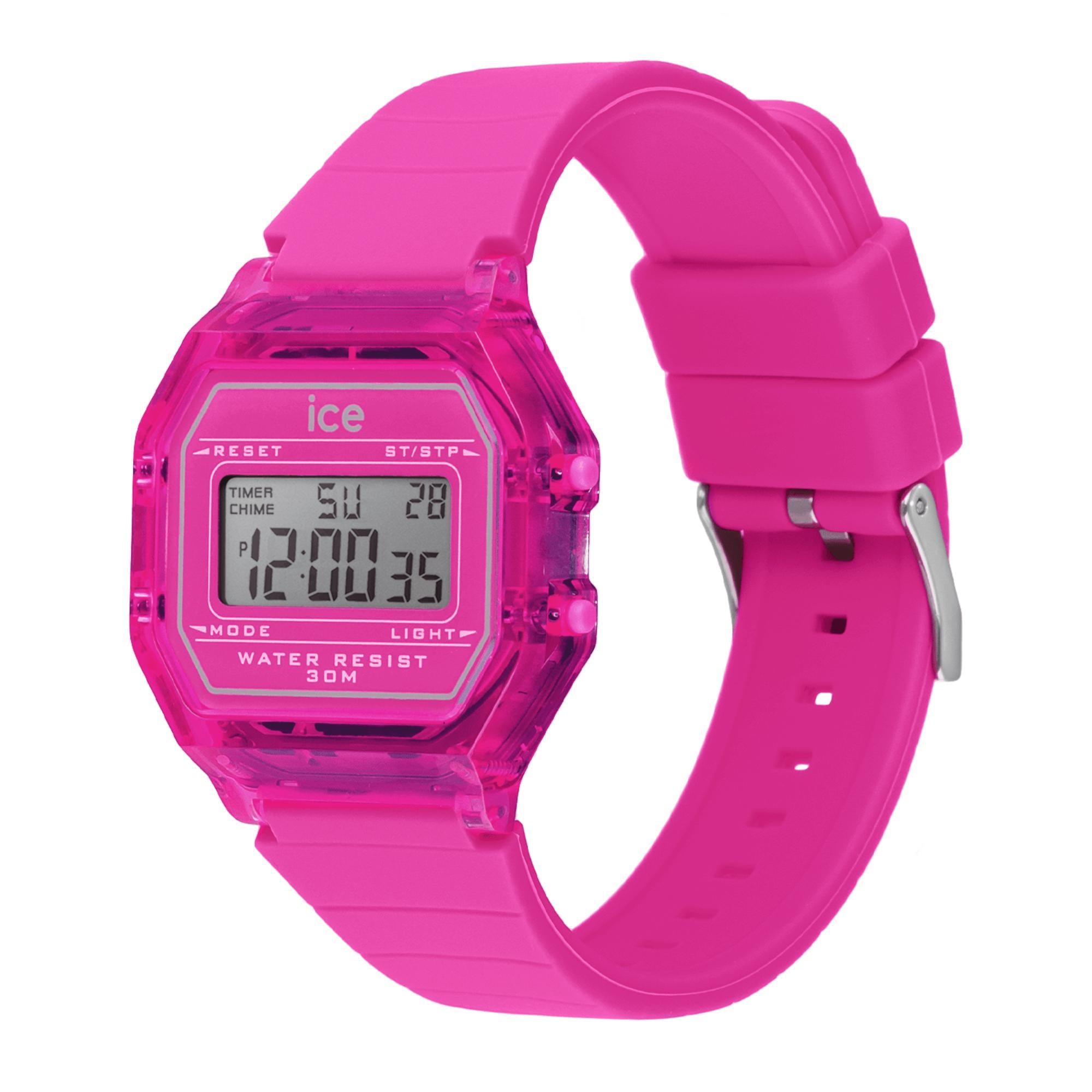 ICE Digit Retro Neon Pink Clear Silicone Strap Digital Women's Watch 022887