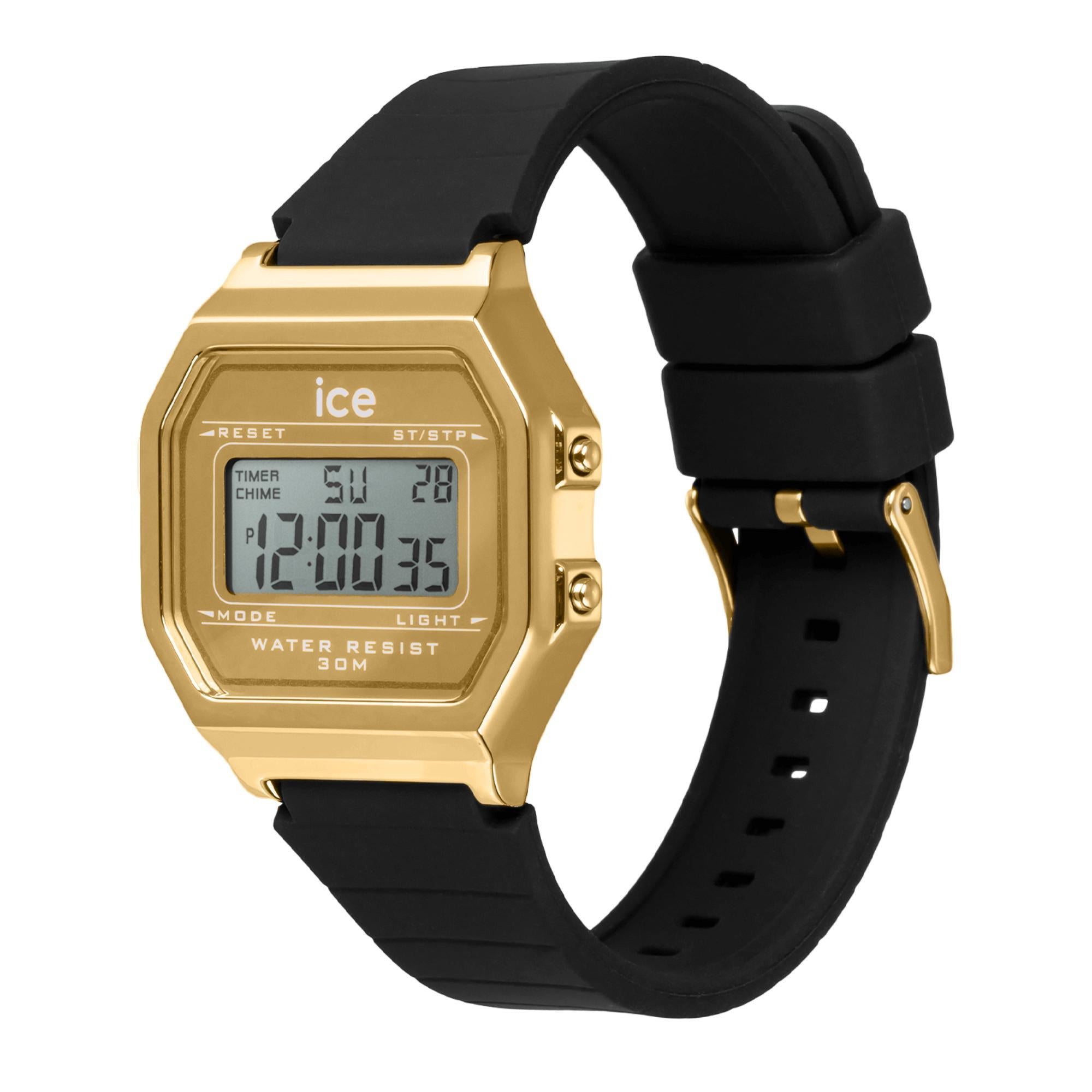 ICE Digit Retro Metal Gold Mirror Black Silicone Strap Digital Men’s Watch 022731