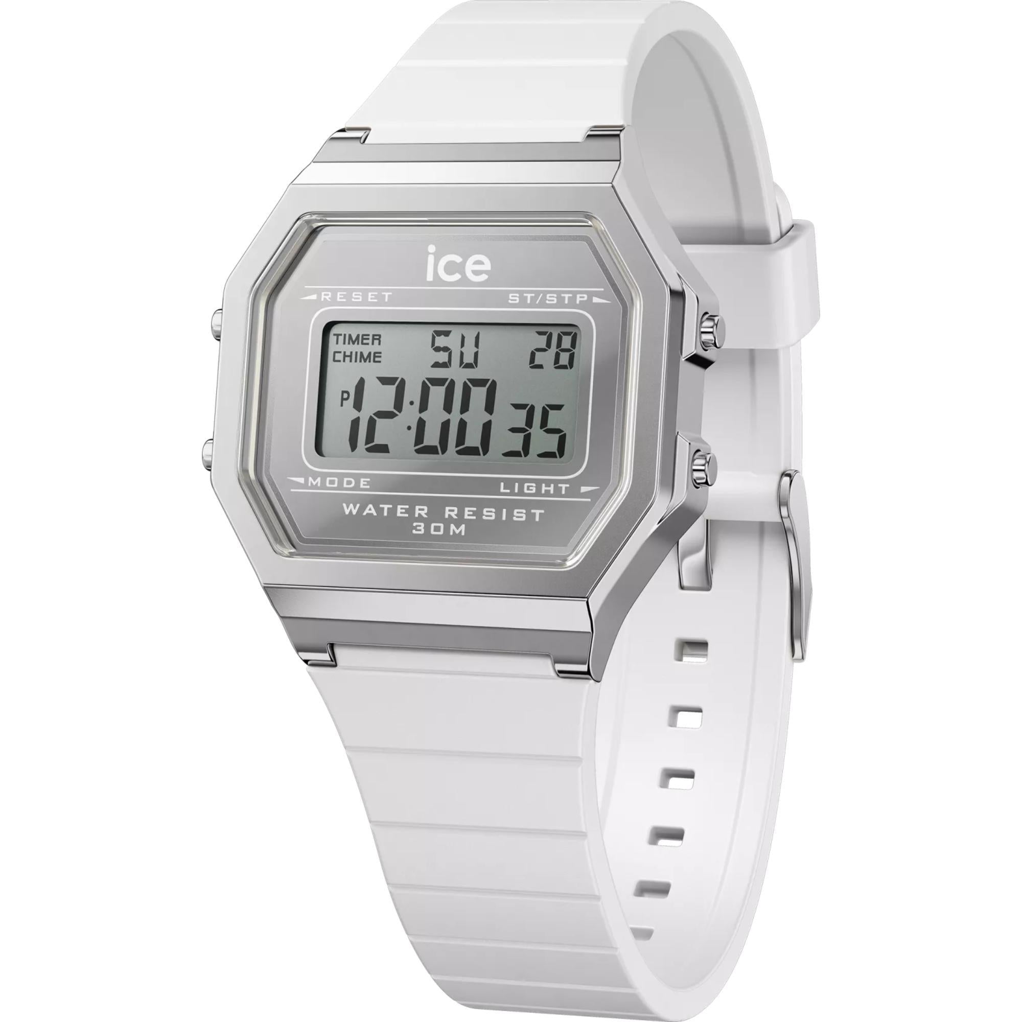 ICE Digit Retro Metal Silver Mirror White Silicone Strap Digital Women's Watch 022734