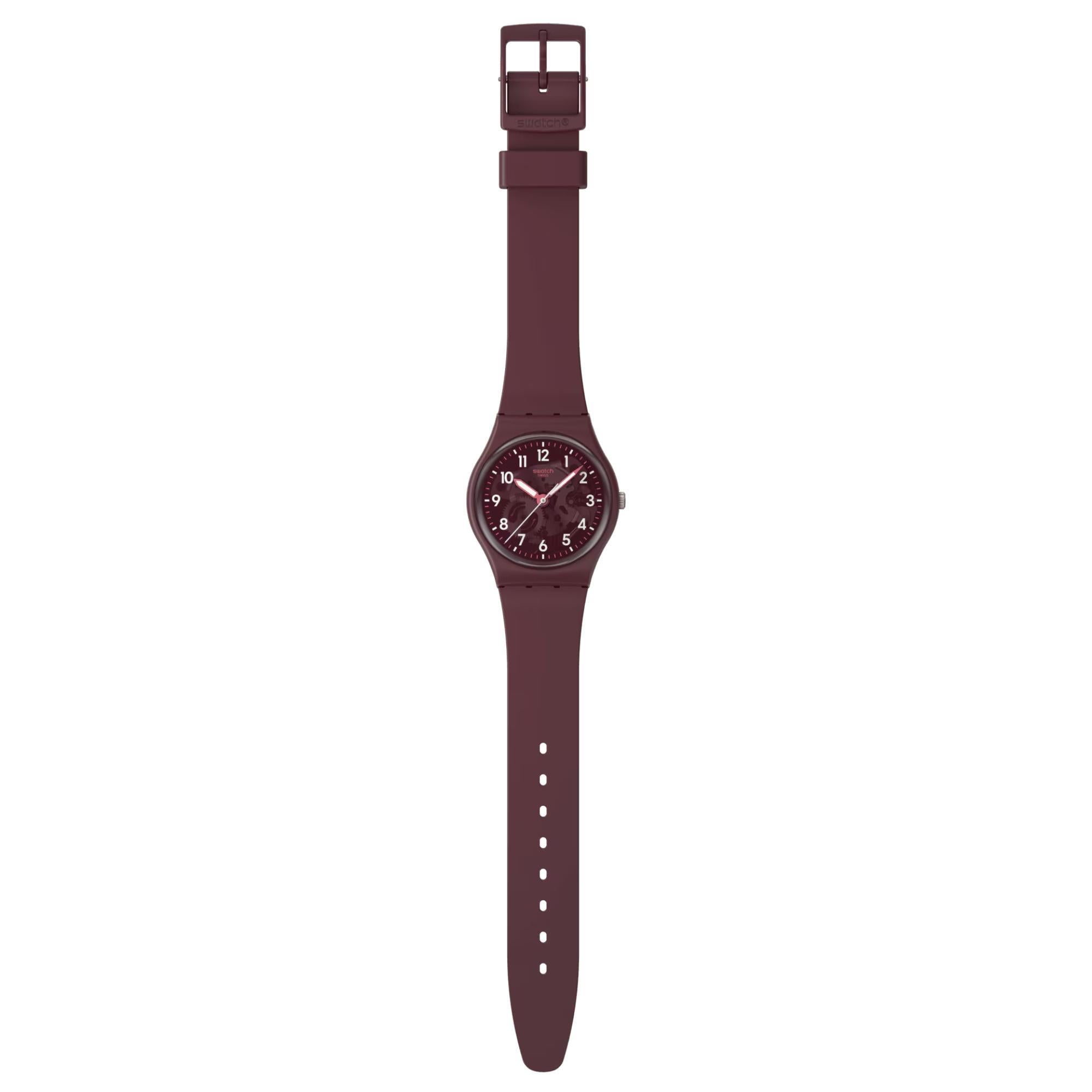 Swatch THRU THE CROWN GLASS Quartz Red Dial Bio-sourced Strap Men's Watch SO28R115