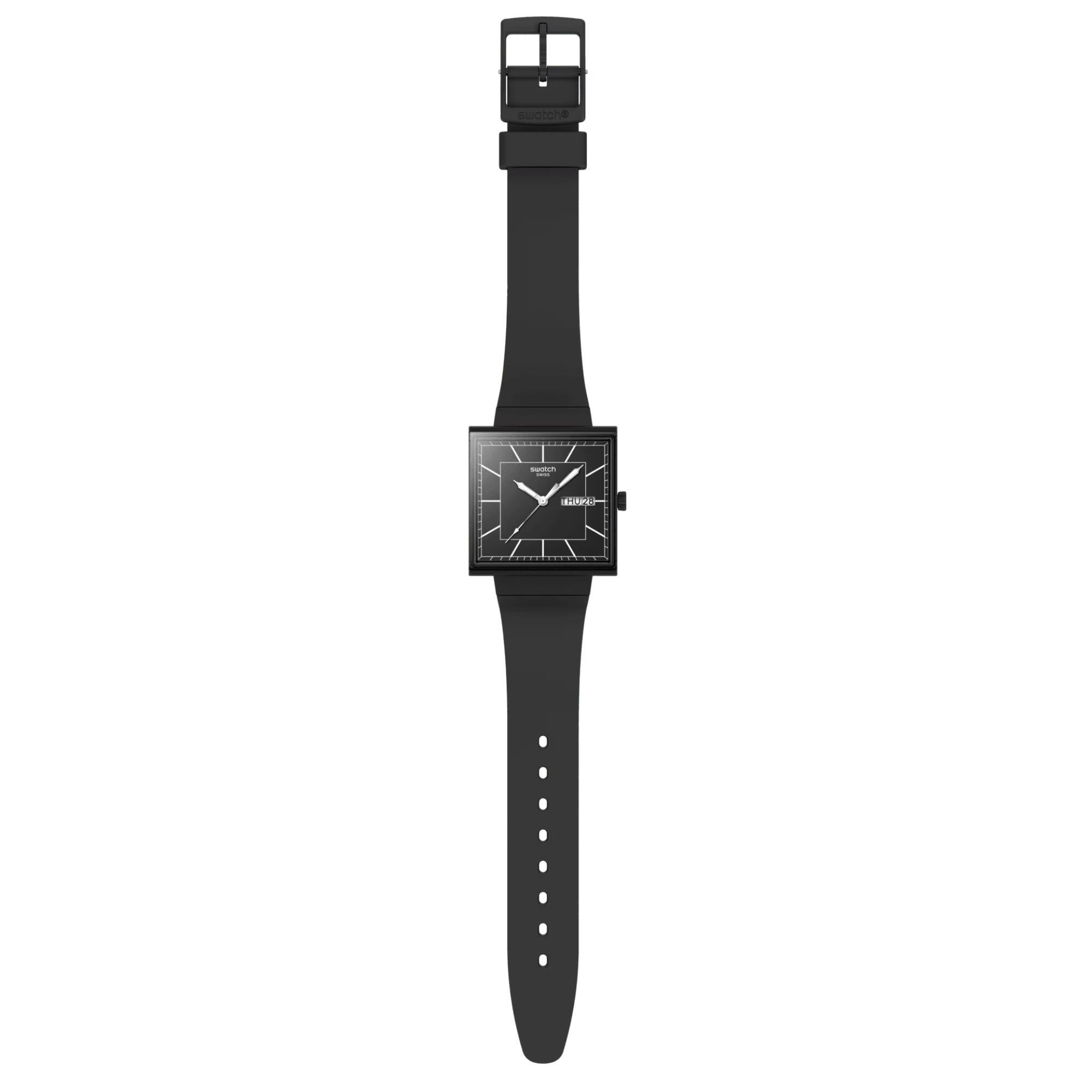 Swatch WHAT IF...BLACKAGAIN? Quartz Black Dial Bio-sourced Strap Men’s Watch SO34B701