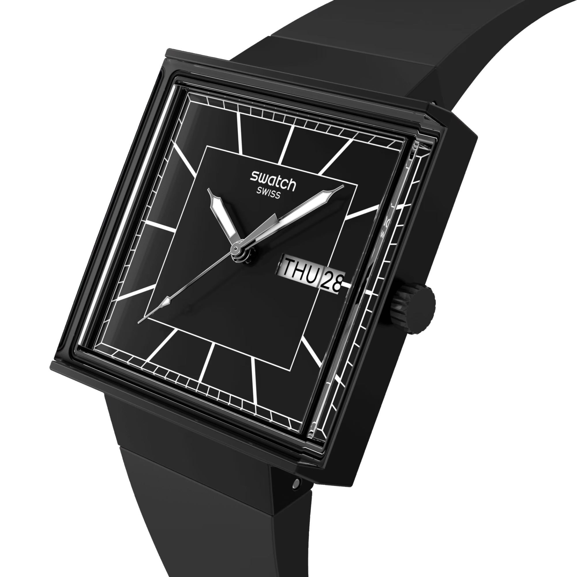Swatch WHAT IF...BLACKAGAIN? Quartz Black Dial Bio-sourced Strap Men’s Watch SO34B701