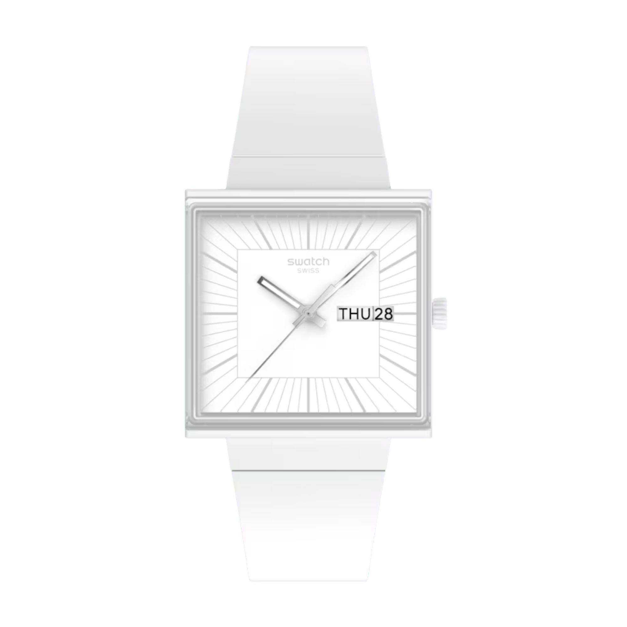 Swatch WHAT IF...ALLWHITE? Quartz White Dial Silicone Strap Men’s Watch SO34W700
