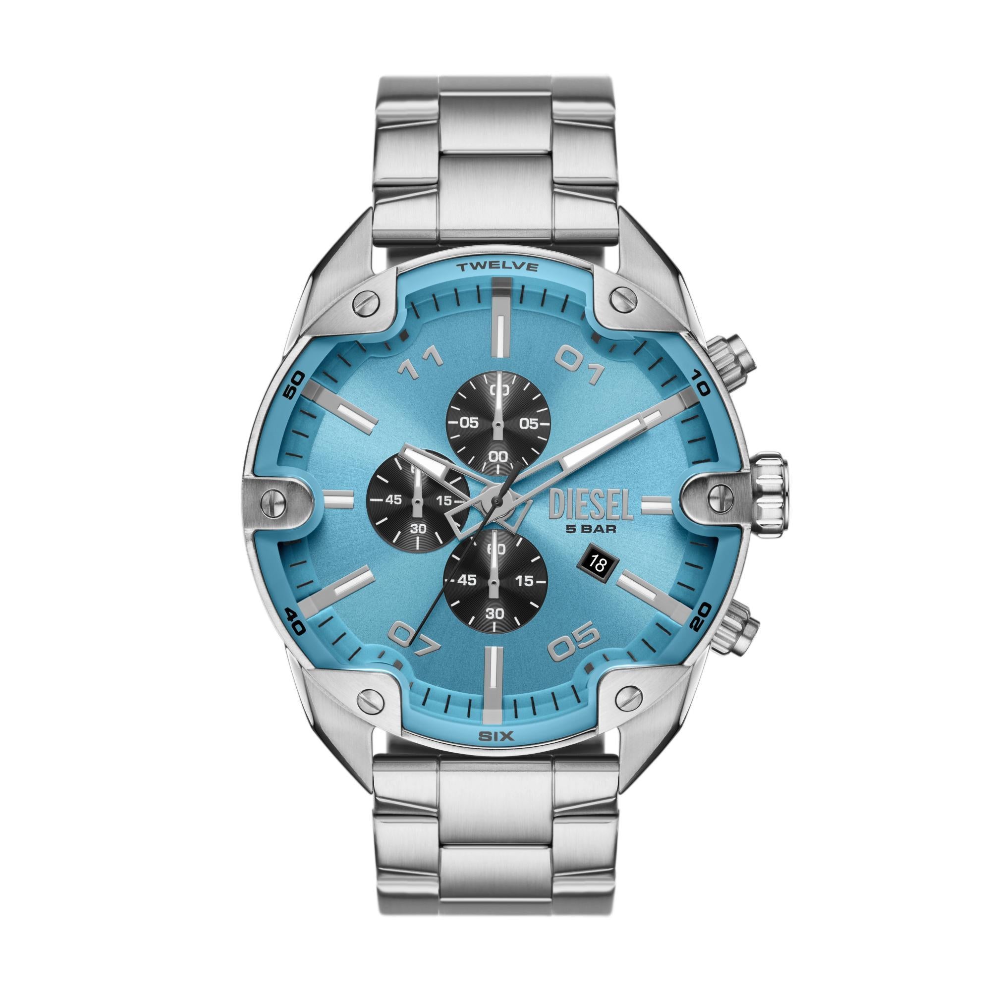 Diesel Spiked Chronograph Stainless Steel Blue Dial Men's Watch DZ4655