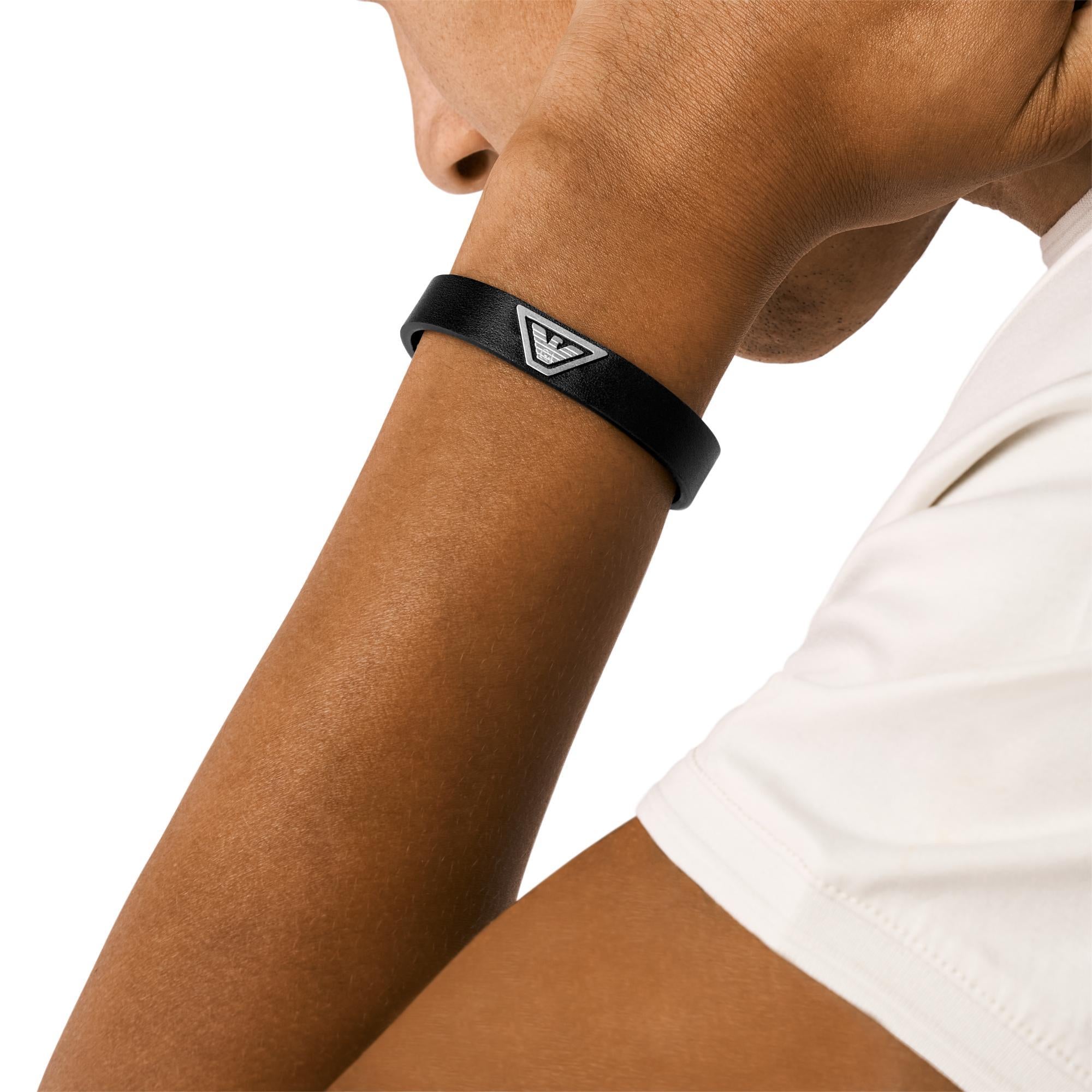 Emporio Armani Black Leather Strap Bracelet Men’s EGS3128040