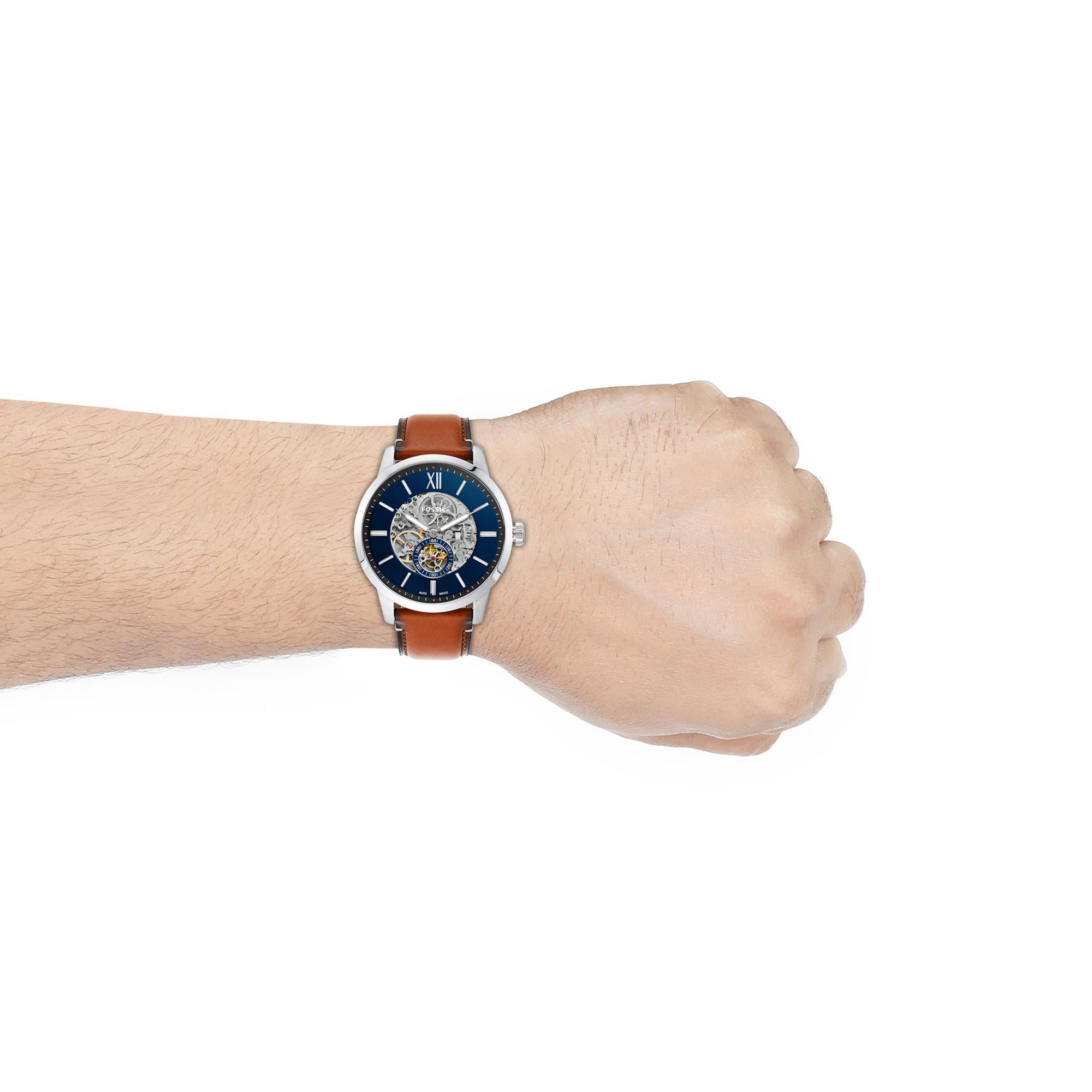 Fossil Townsman Automatic Light Brown Leather Blue Dial Men's Watch ME3154