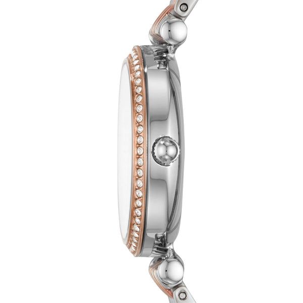 Fossil Carlie Mini Two-Tone Stainless Steel White Mother of Pearl Dial Women's Watch ES4649
