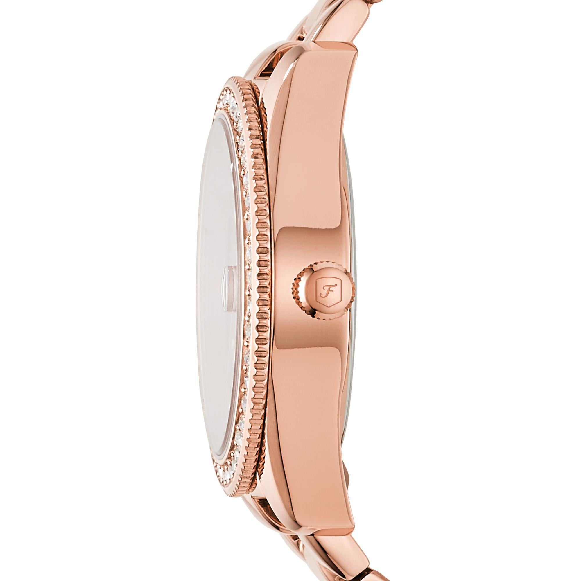 Fossil Scarlette Mini Date Rose Gold-Tone Stainless Steel Rose Gold Dial Women's Watch ES4318