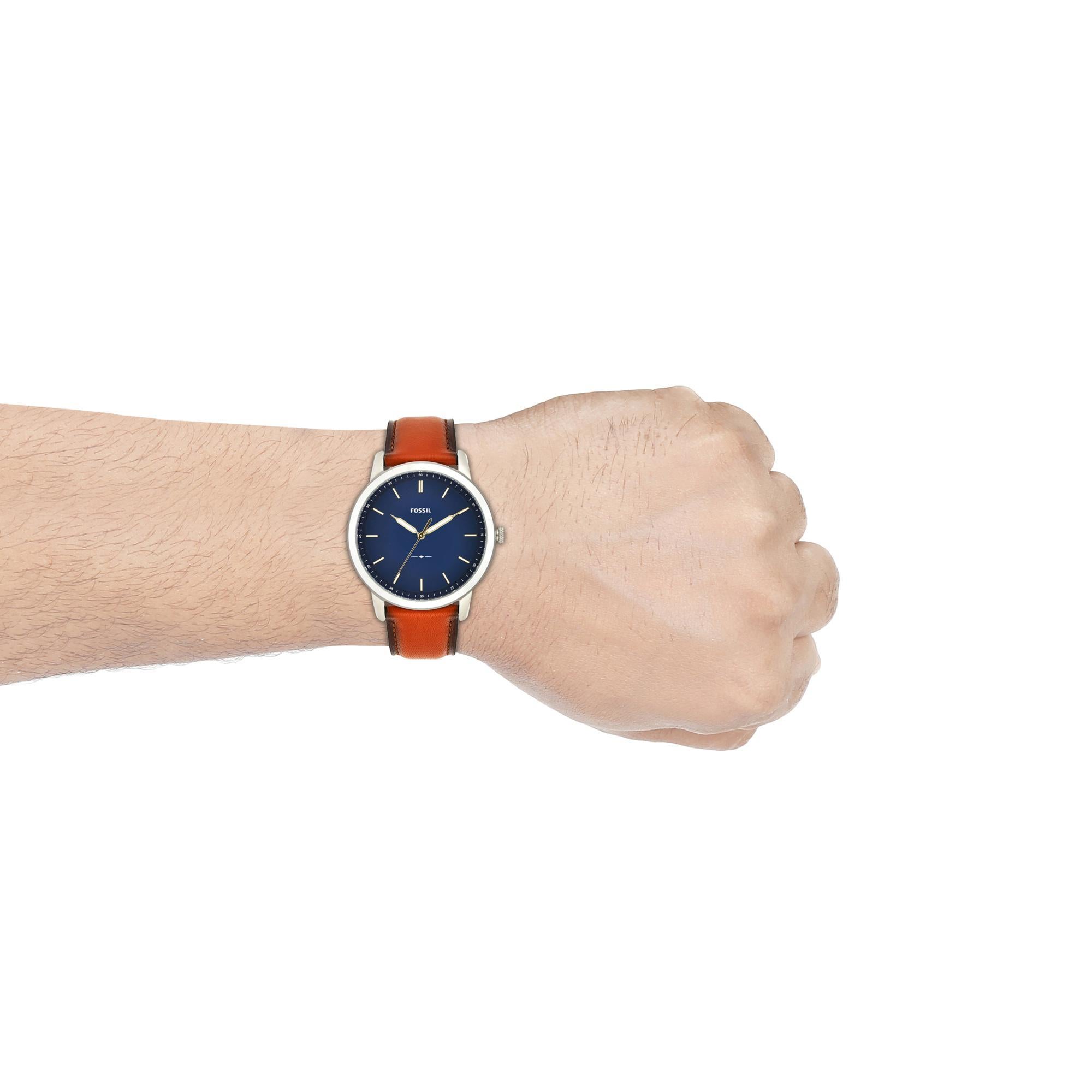 Fossil The Minimalist Slim Light Brown Leather Blue Dial Men's Watch FS5304