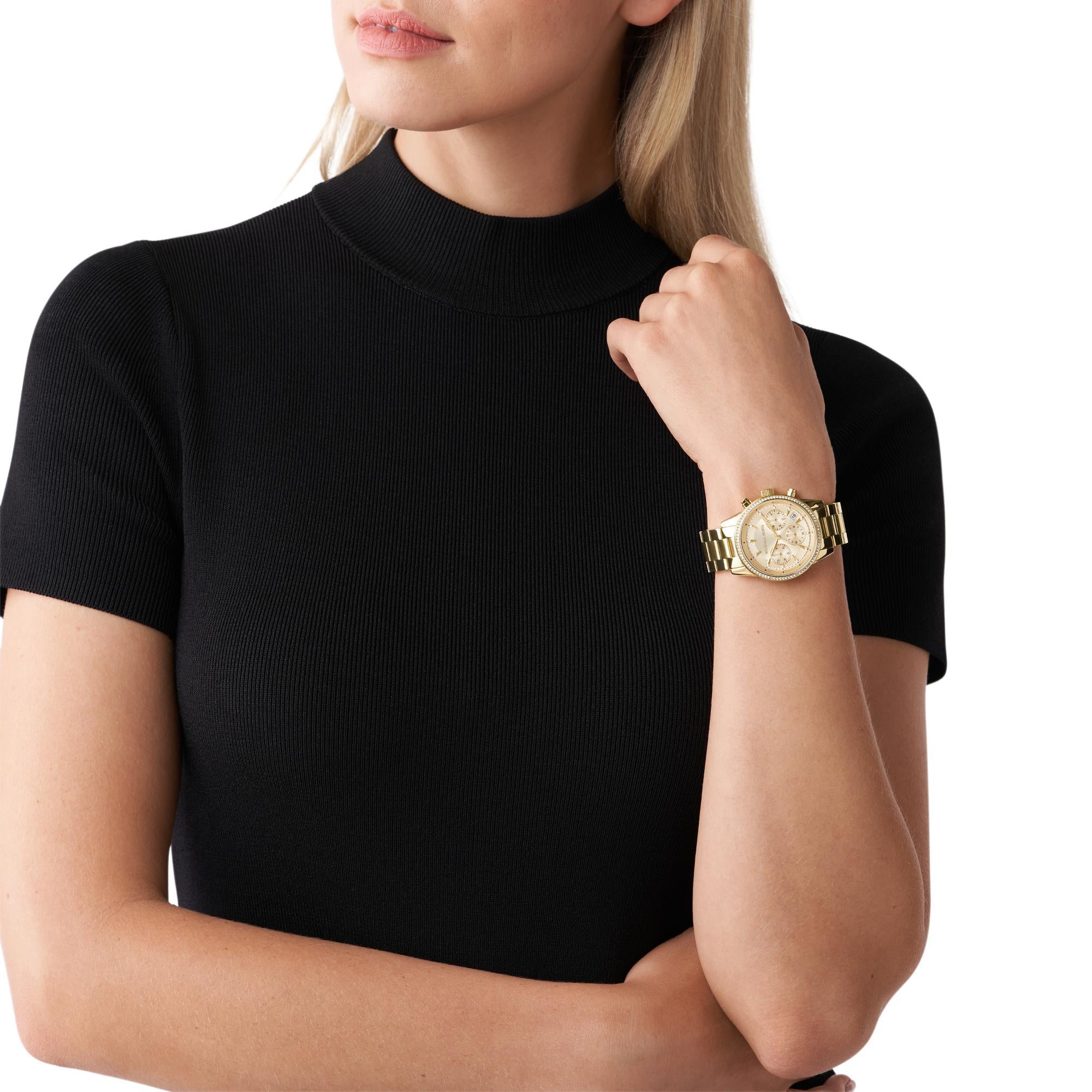 Michael Kors Bryant Chronograph Gold-Tone Stainless Steel Gold Dial Women's Watch MK6356