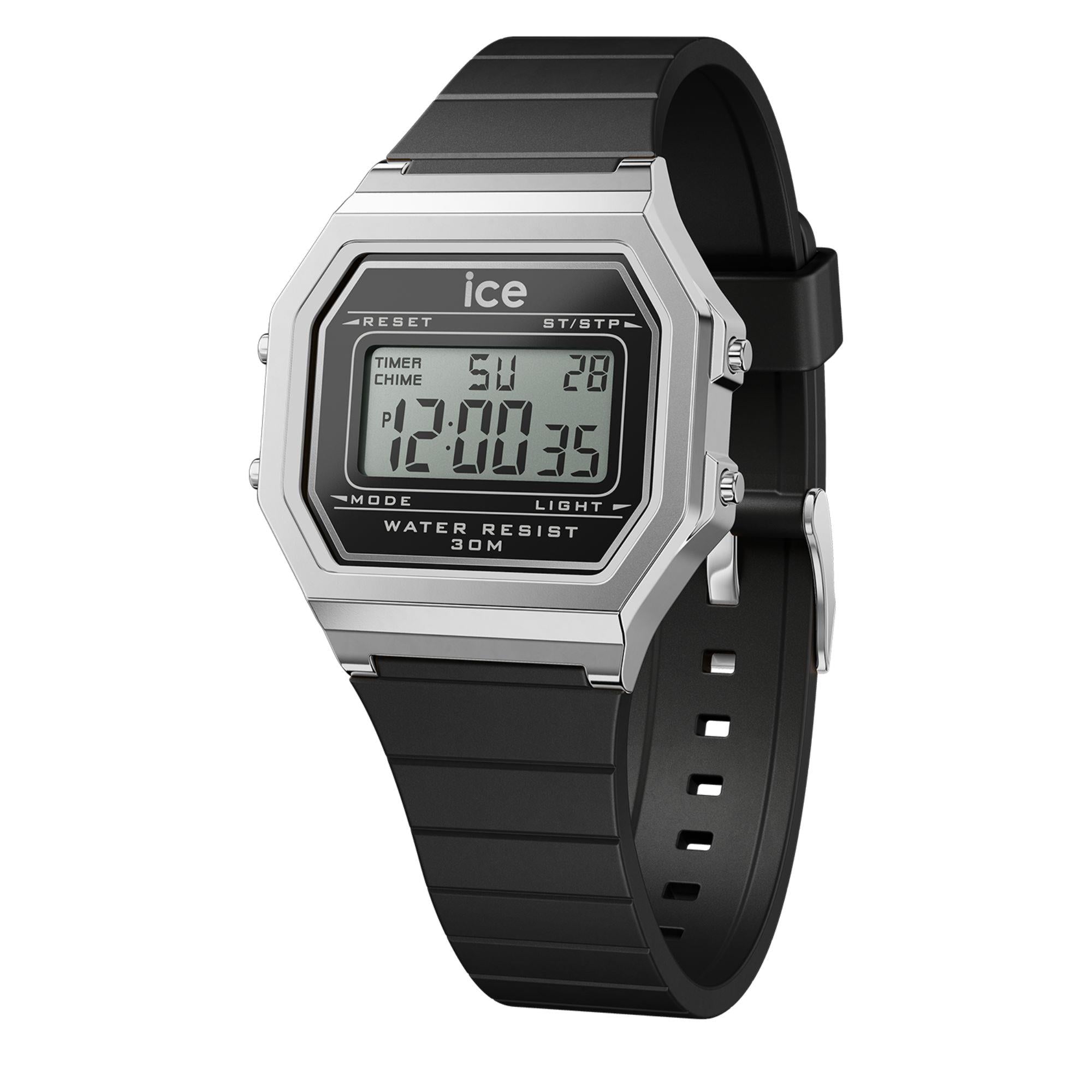 ICE Watch ICE Digit Retro Black Silver Dial Silicone Strap Watch 022063