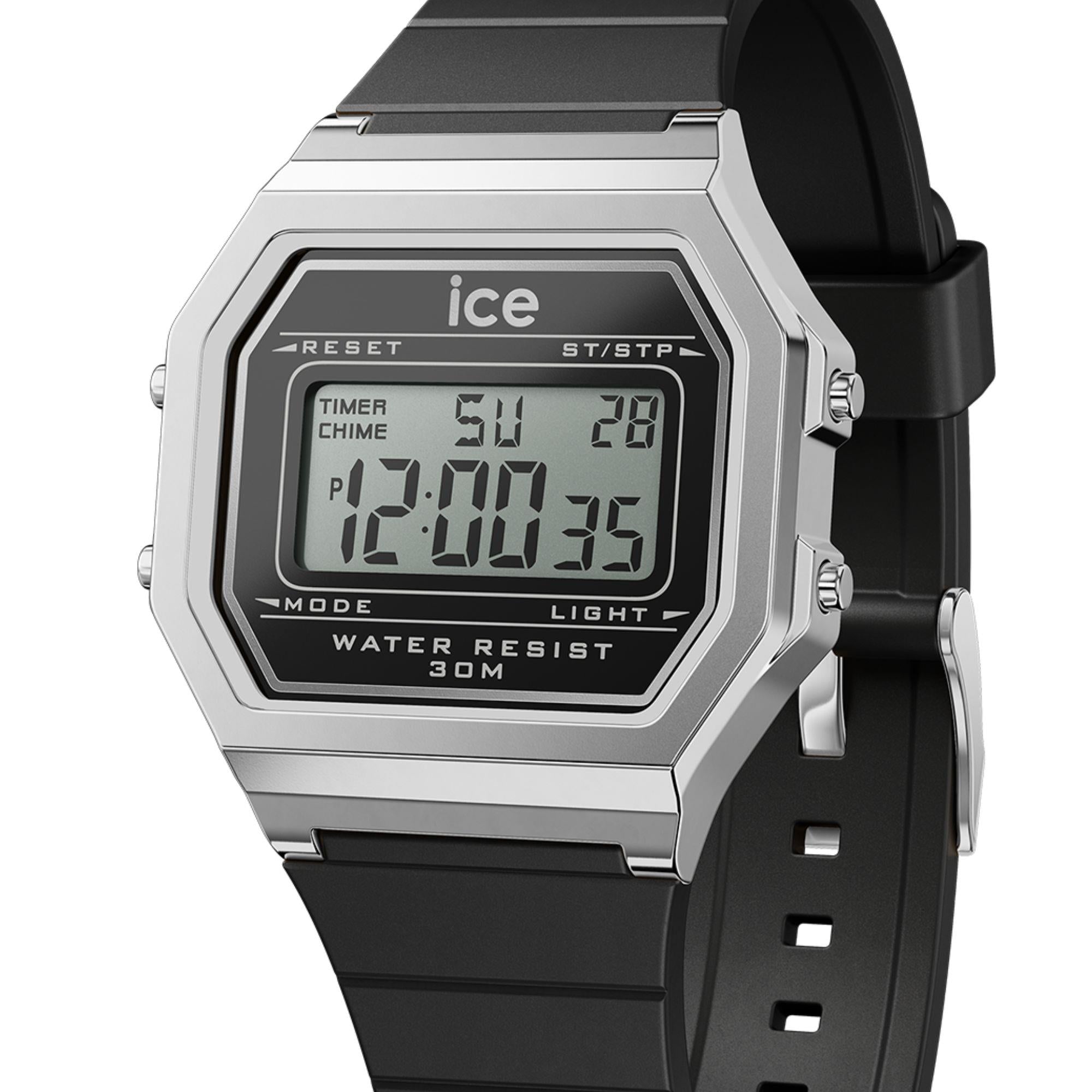 ICE Watch ICE Digit Retro Black Silver Dial Silicone Strap Watch 022063