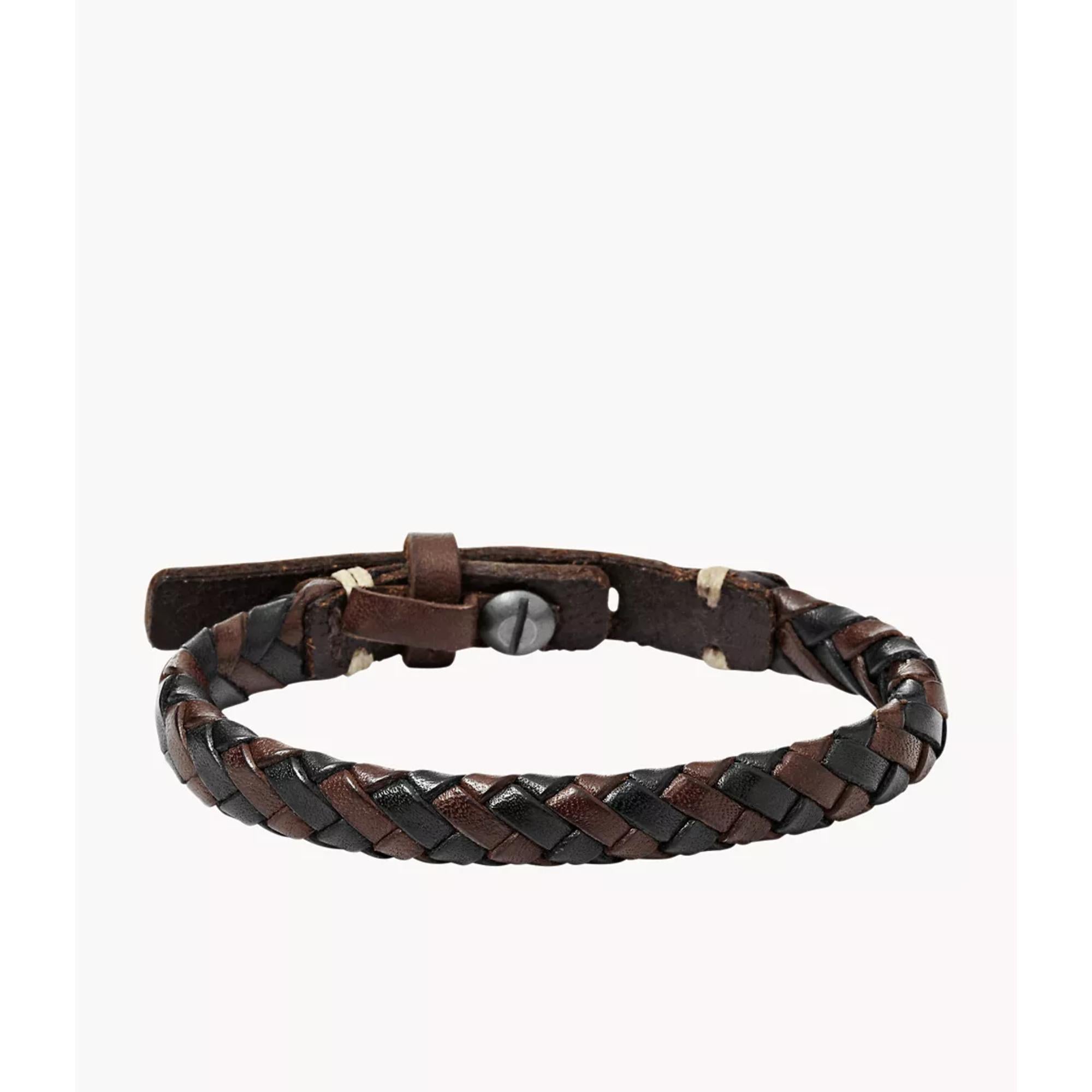 Fossil Braided Brown and Black Leather Men’s Bracelet JA5932716