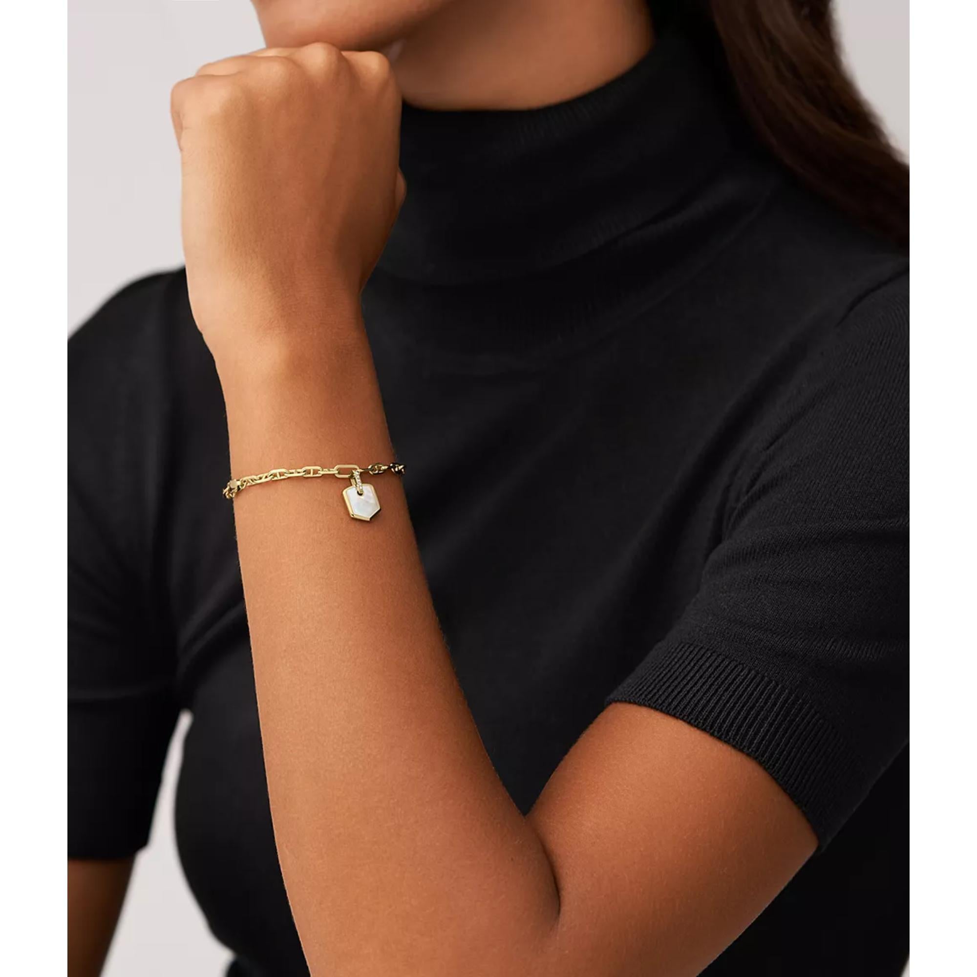 Fossil Heritage Crest Mother-of-Pearl Gold-Tone Brass Chain Women’s Bracelet JA7210710