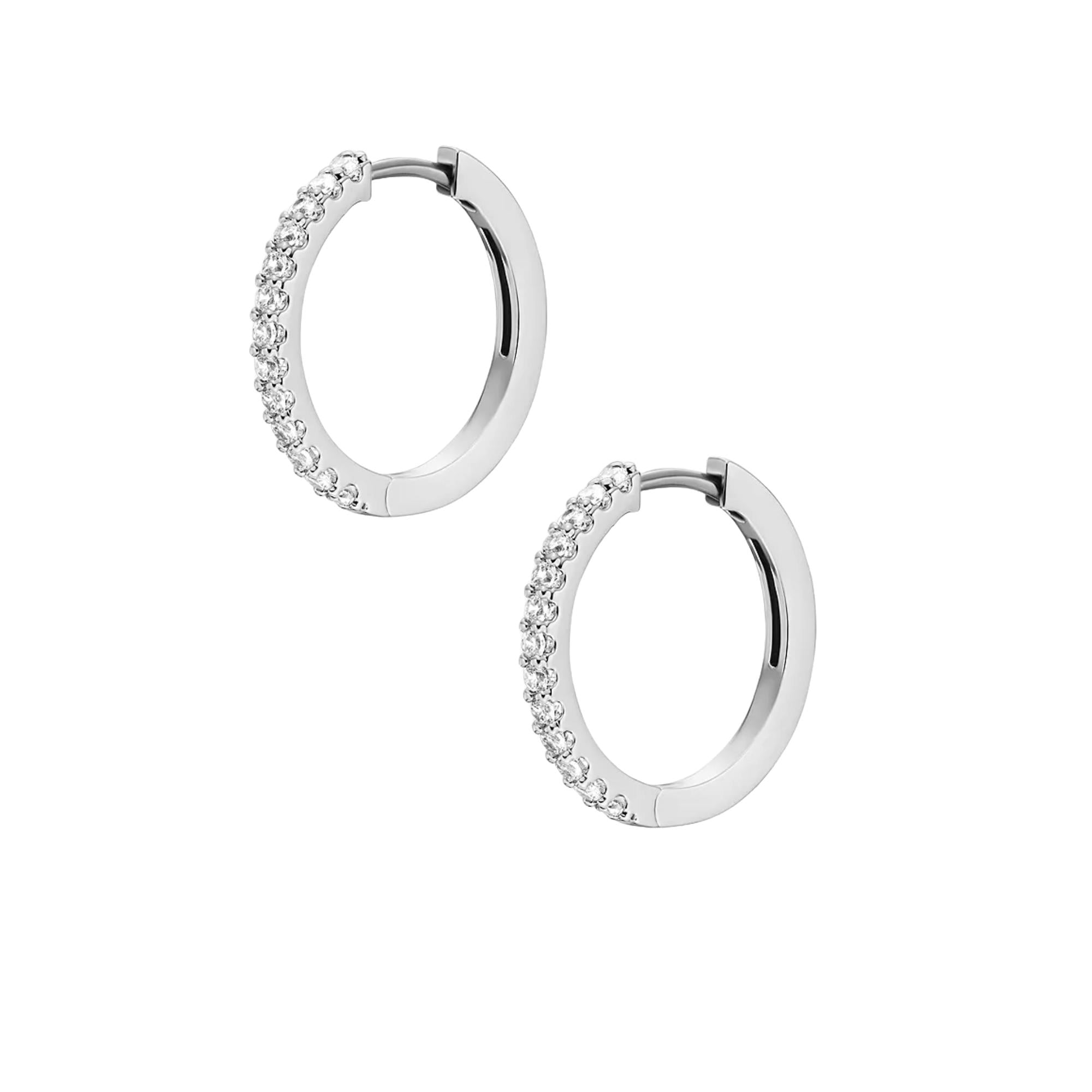 Fossil Ellis Pavé Glitz Silver-Tone Brass Hoop Earrings JA7234040