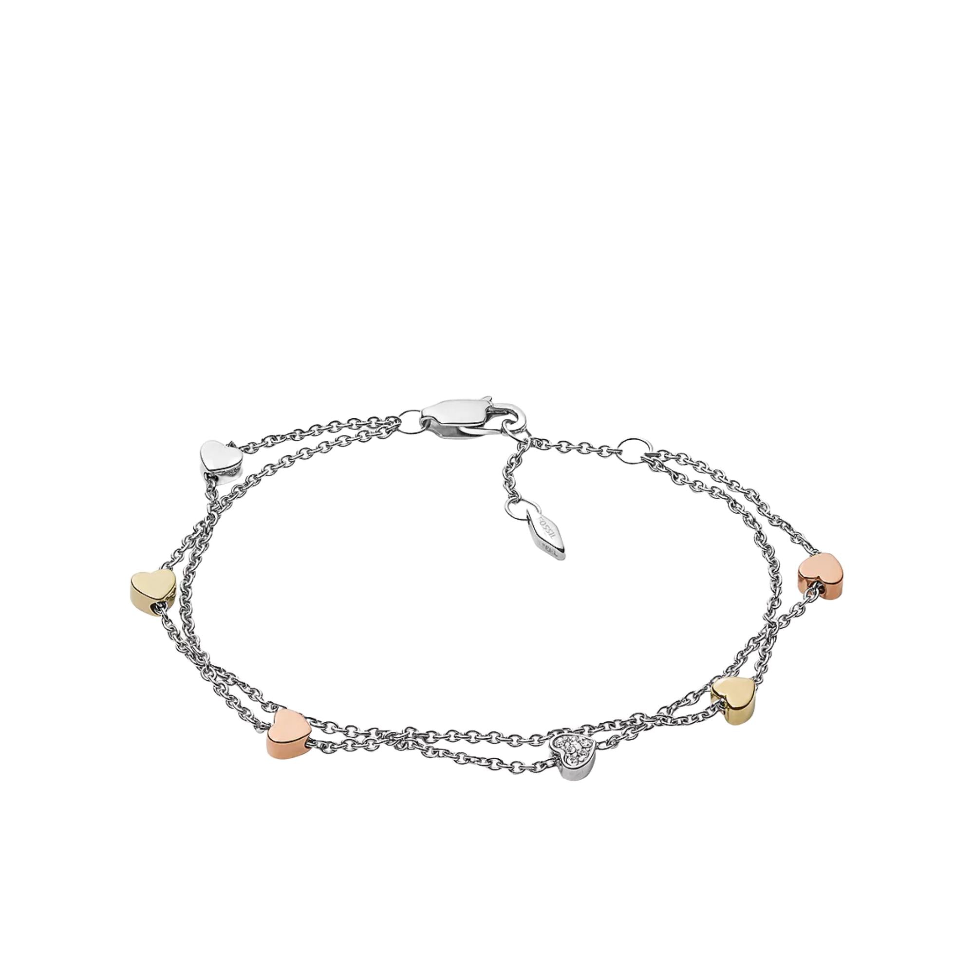 Fossil Heart Tri-Tone Stainless Steel Double-Chain Women’s Bracelet JF02854998