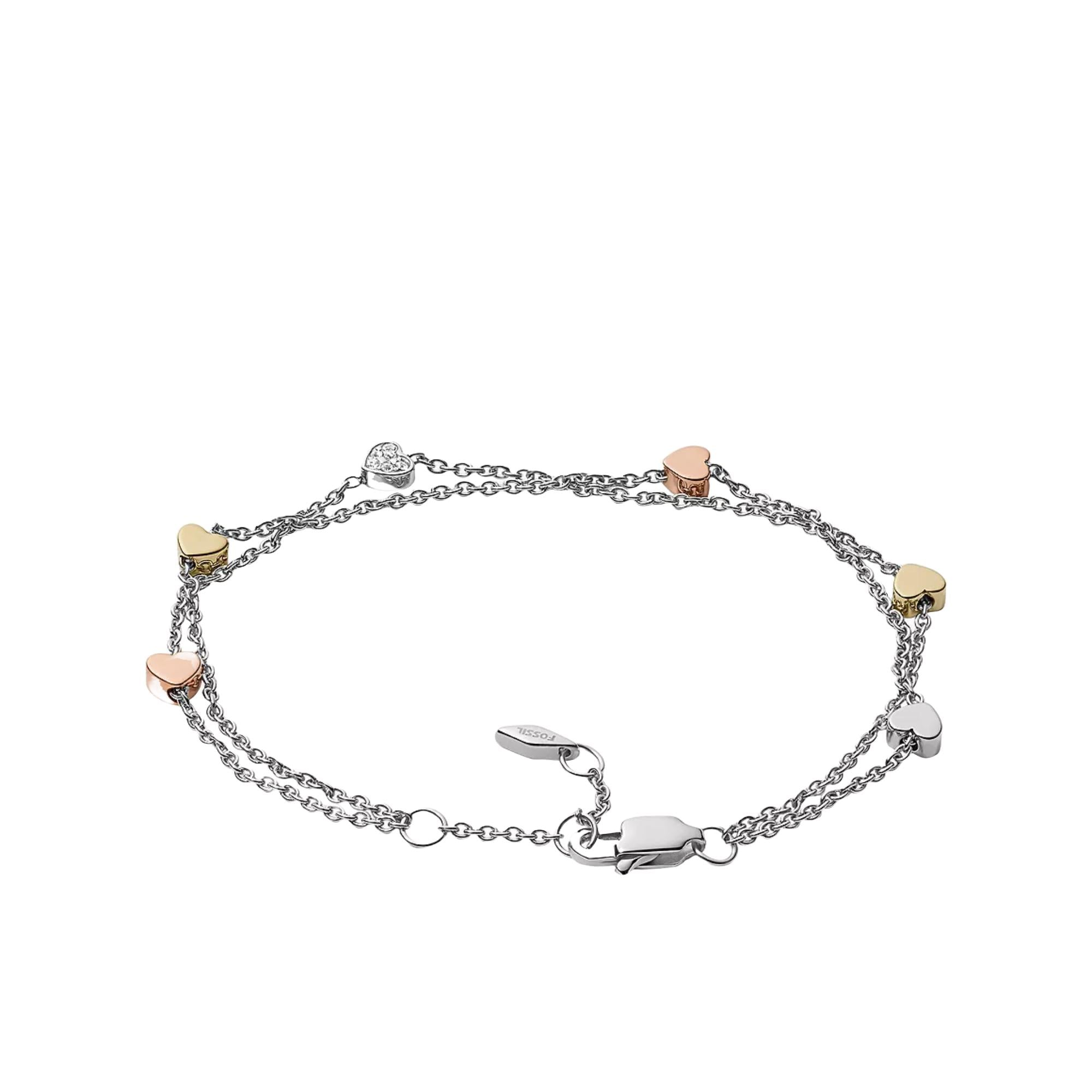 Fossil Heart Tri-Tone Stainless Steel Double-Chain Women’s Bracelet JF02854998