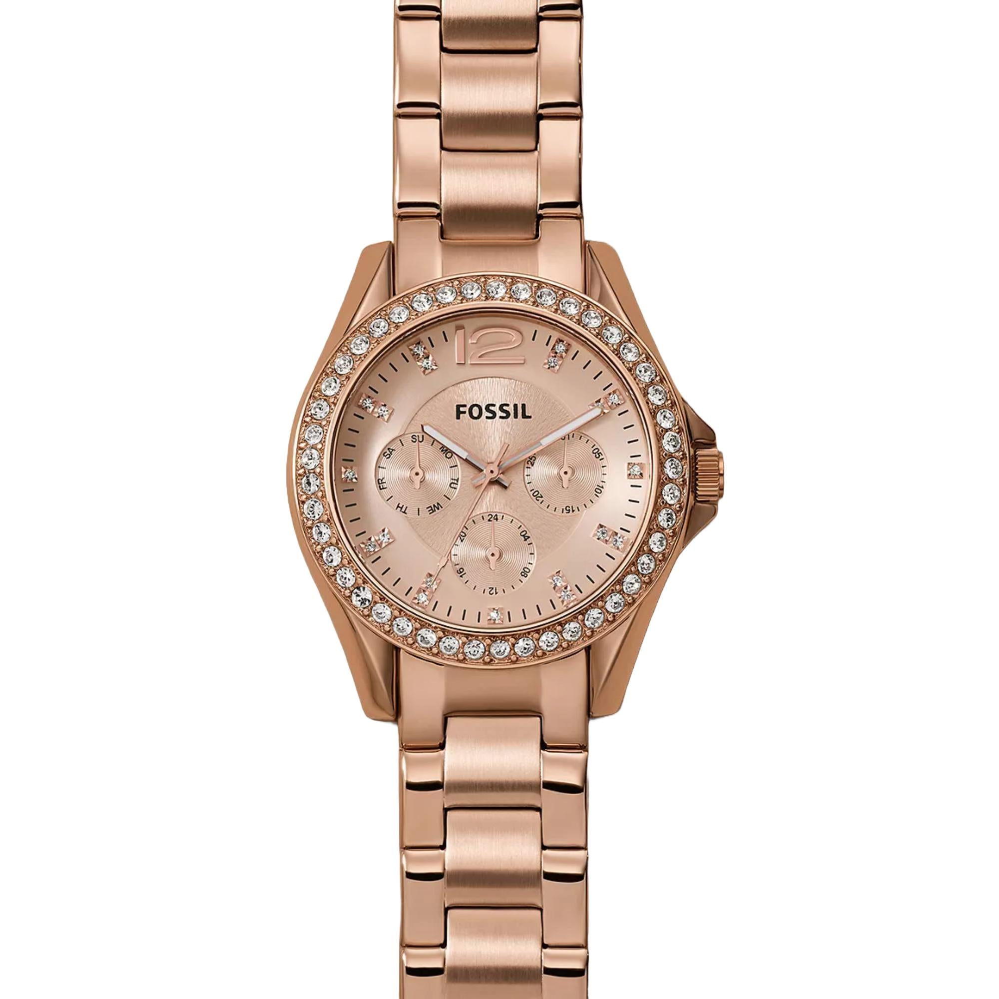 Fossil Riley Multifunction Rose Gold-Tone Stainless Steel Strap Rose Gold Dial Women’s Watch ES2811
