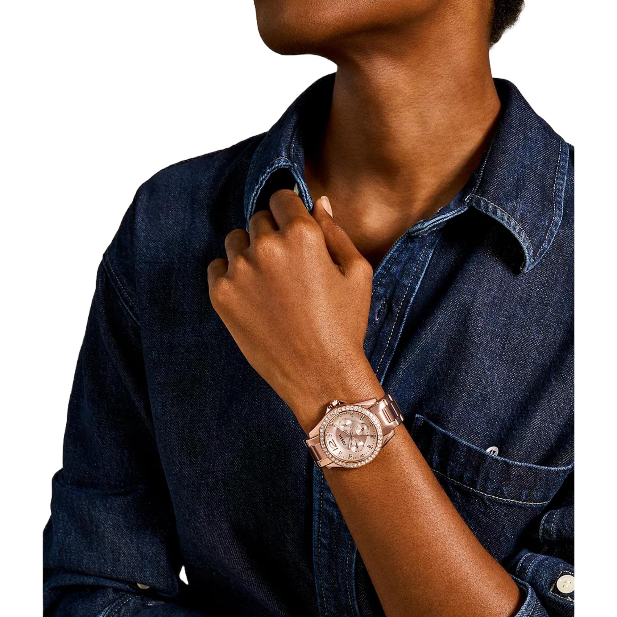 Fossil Riley Multifunction Rose Gold-Tone Stainless Steel Strap Rose Gold Dial Women’s Watch ES2811