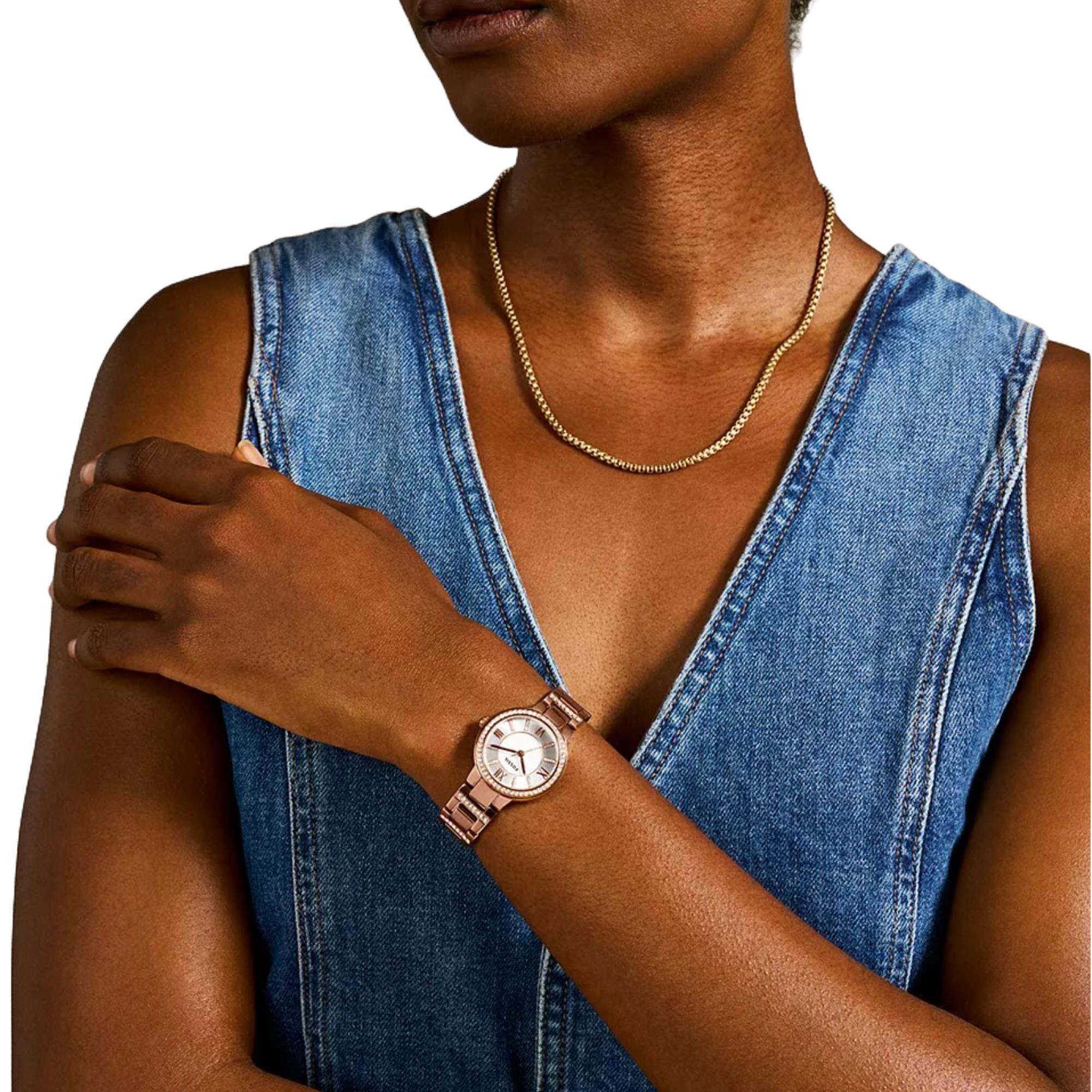 Fossil Virginia Rose-Tone Stainless Steel Strap Silver Dial Women’s Watch ES3284