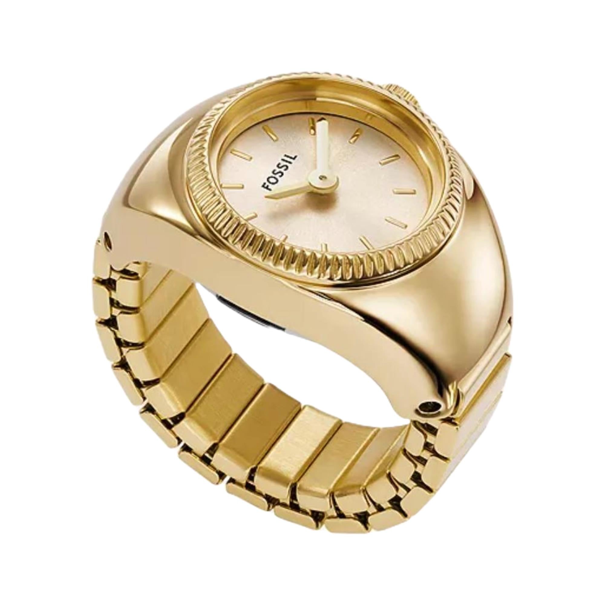 Fossil Watch Ring Two-Hand Gold-Tone Stainless Steel Gold Dial Women’s Watch ES5246
