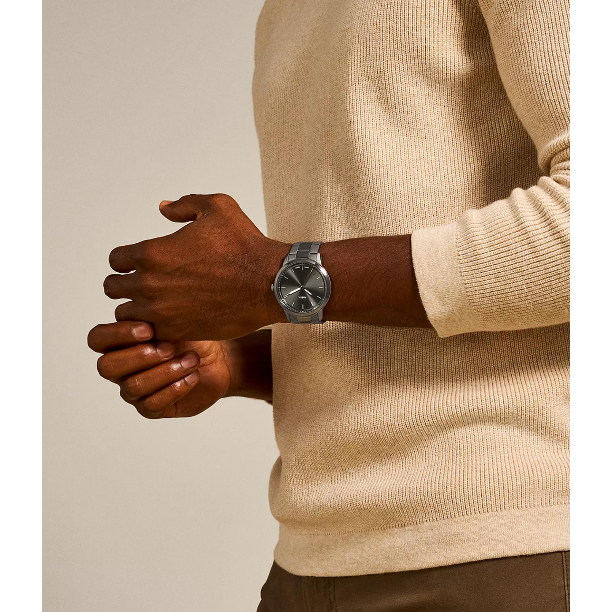 Fossil Minimalist 44mm Grey Dial Smoke Steel Mens Watch FS5459