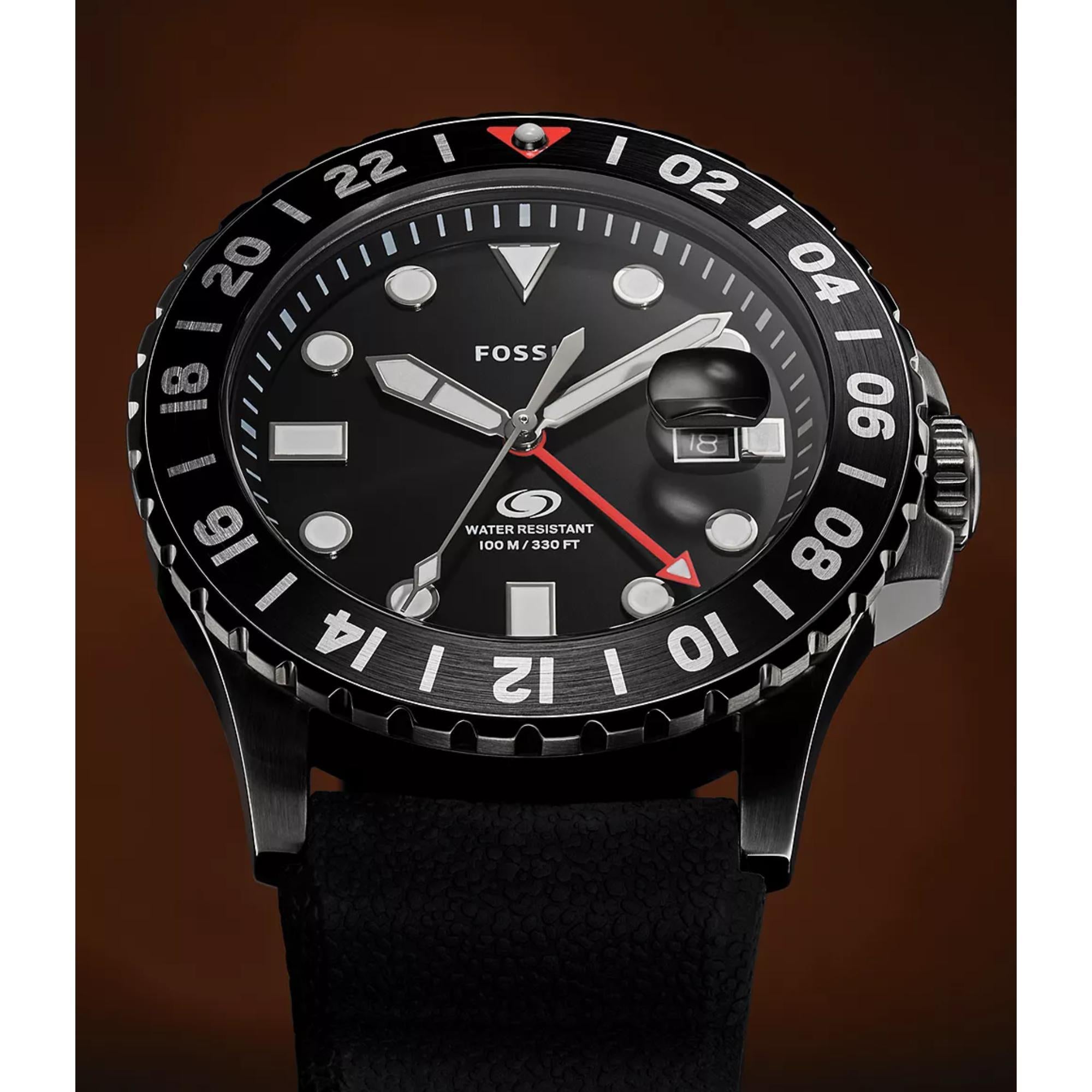 Fossil Blue GMT Black Silicone Black Dial Men’s Watch FS6036