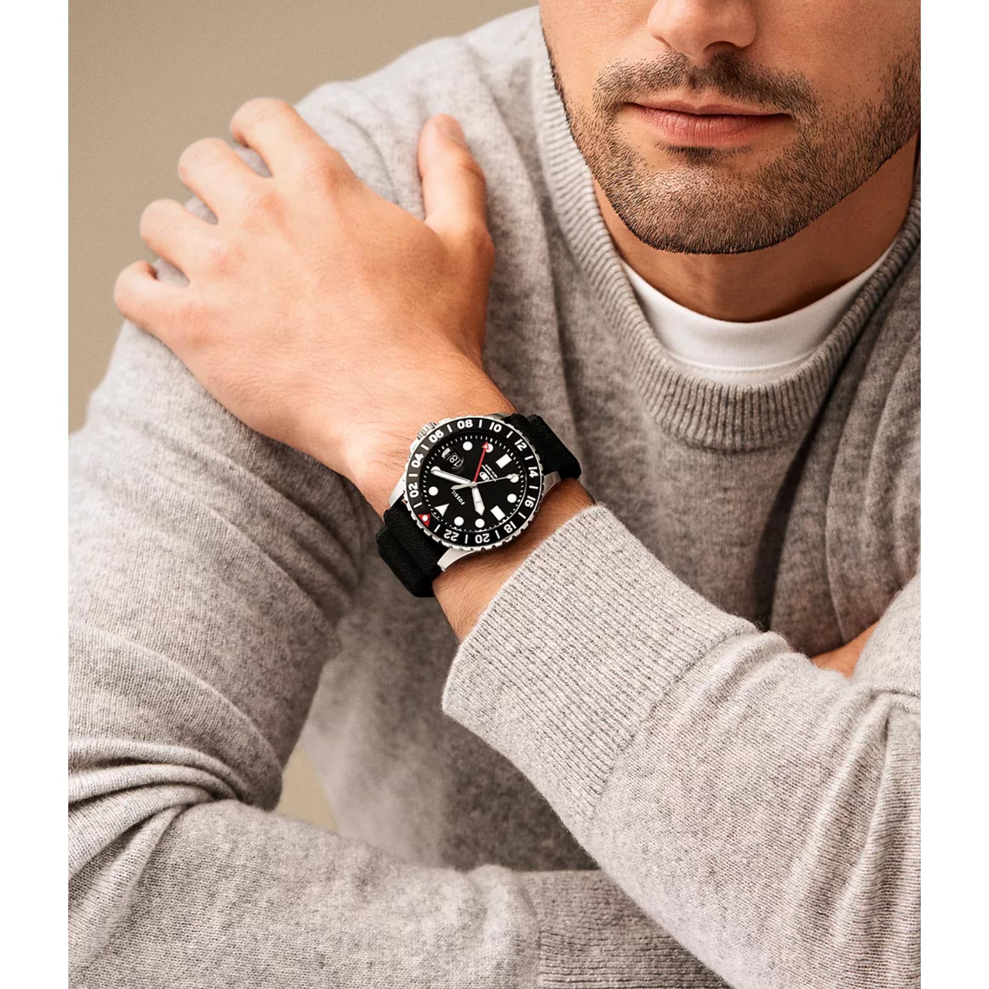 Fossil Blue GMT Black Silicone Black Dial Men’s Watch FS6036