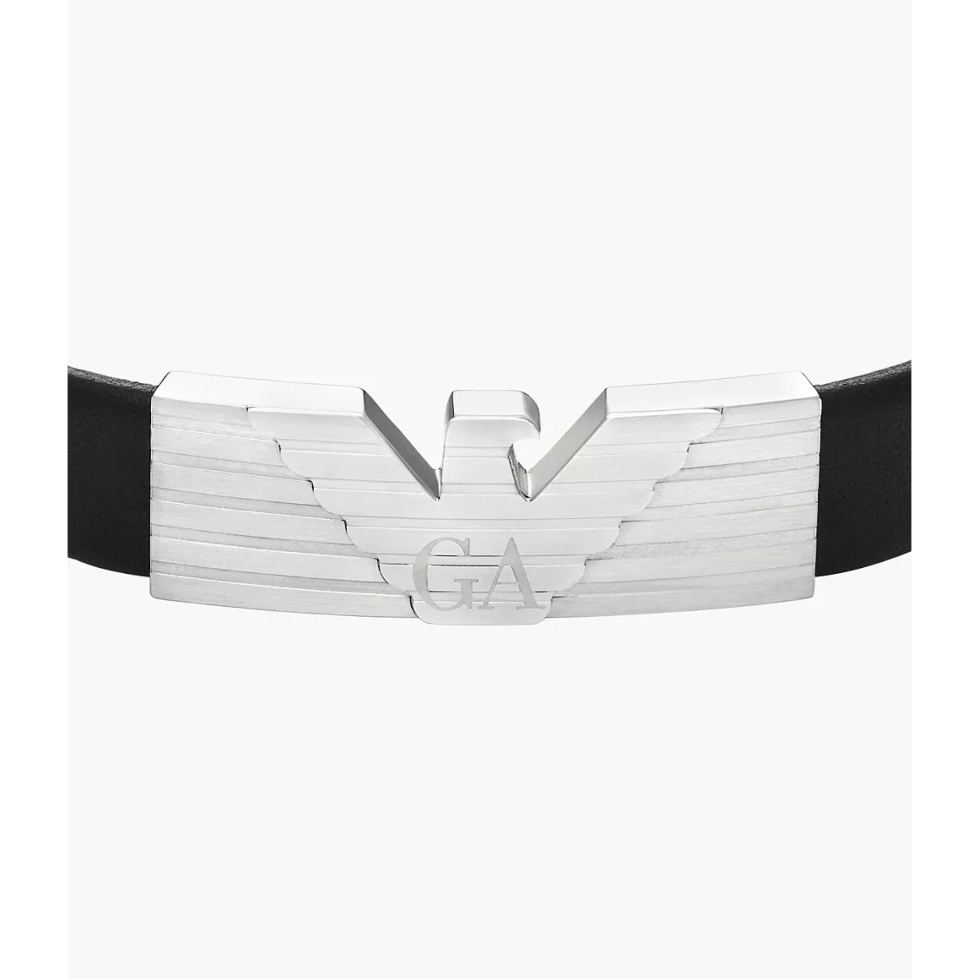 Emporio Armani Stainless Steel and Black Leather Strap ID Bracelet EGS3075040
