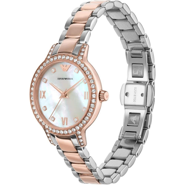 Emporio Armani Cleo Two-Tone Stainless Steel Bracelet White Mother-Of-Pearl Women's Watch AR11499