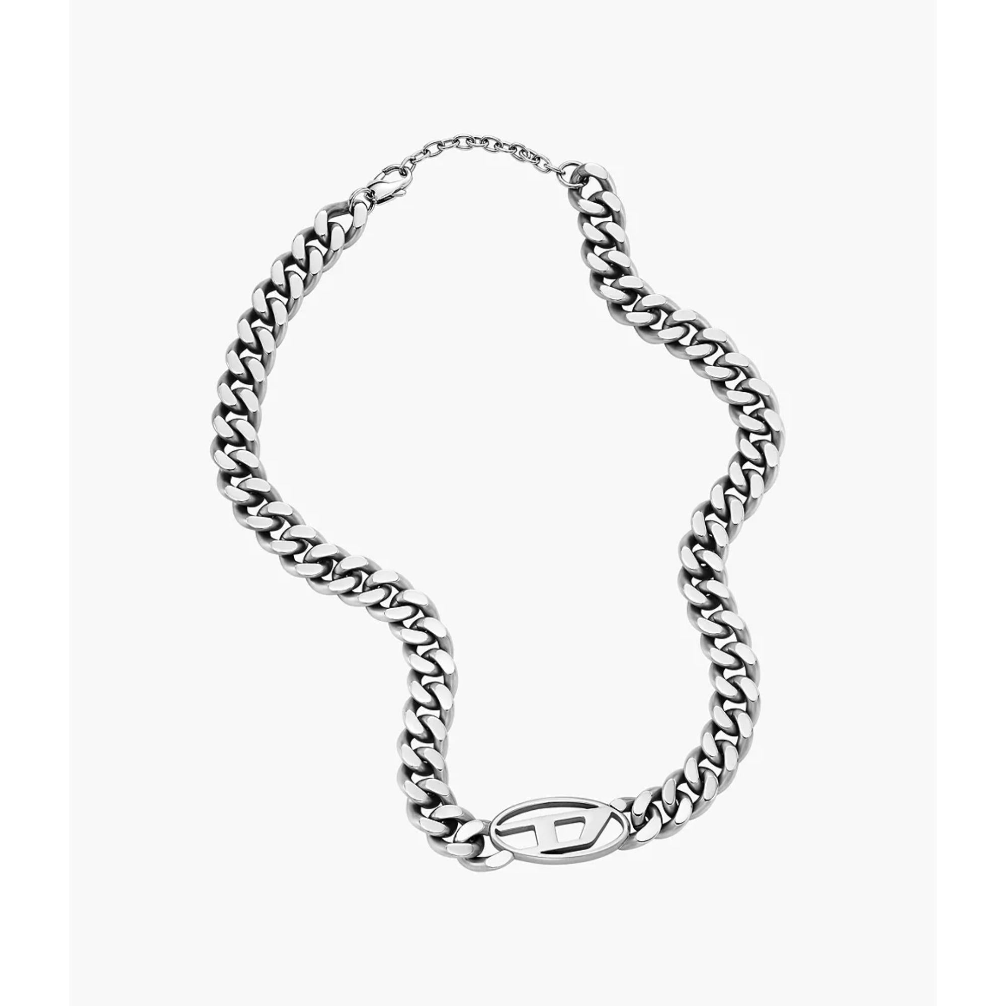 Diesel Oval D Logo Stainless Steel Choker Necklace DX1433040