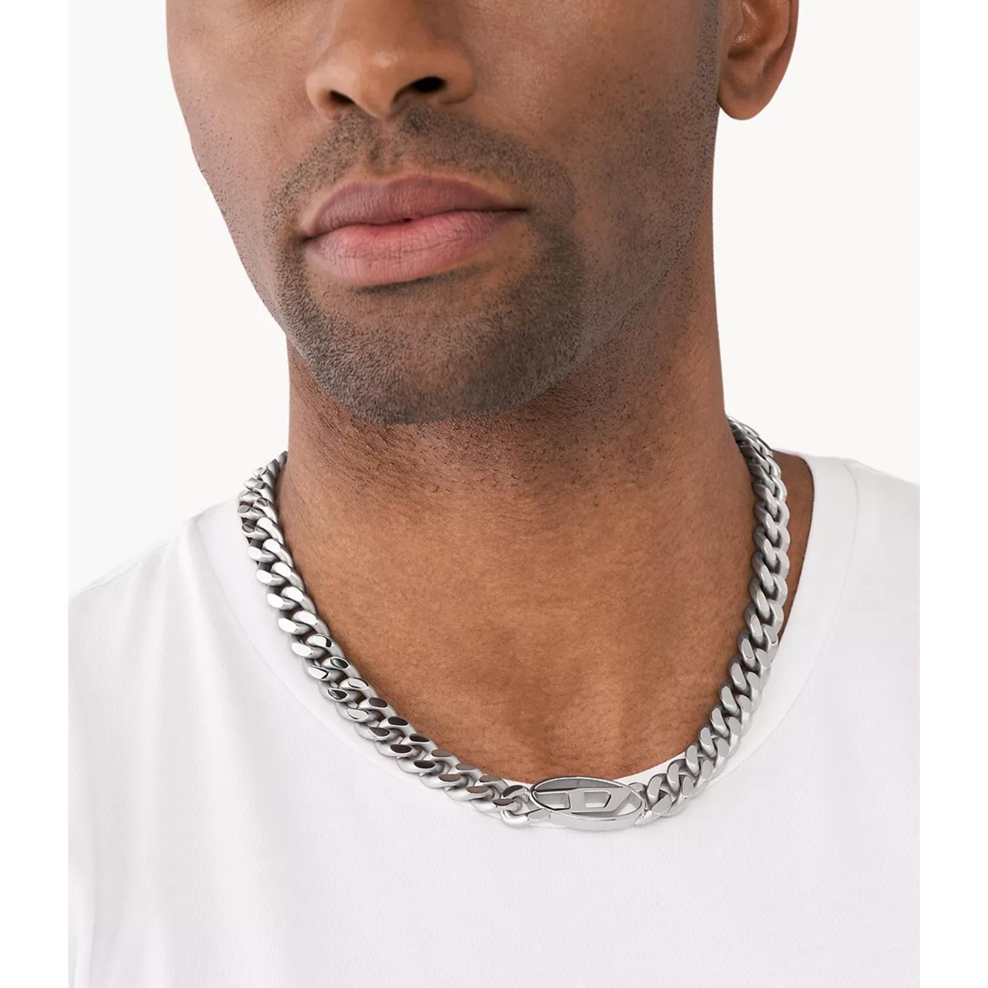Diesel Oval D Logo Stainless Steel Choker Necklace DX1433040