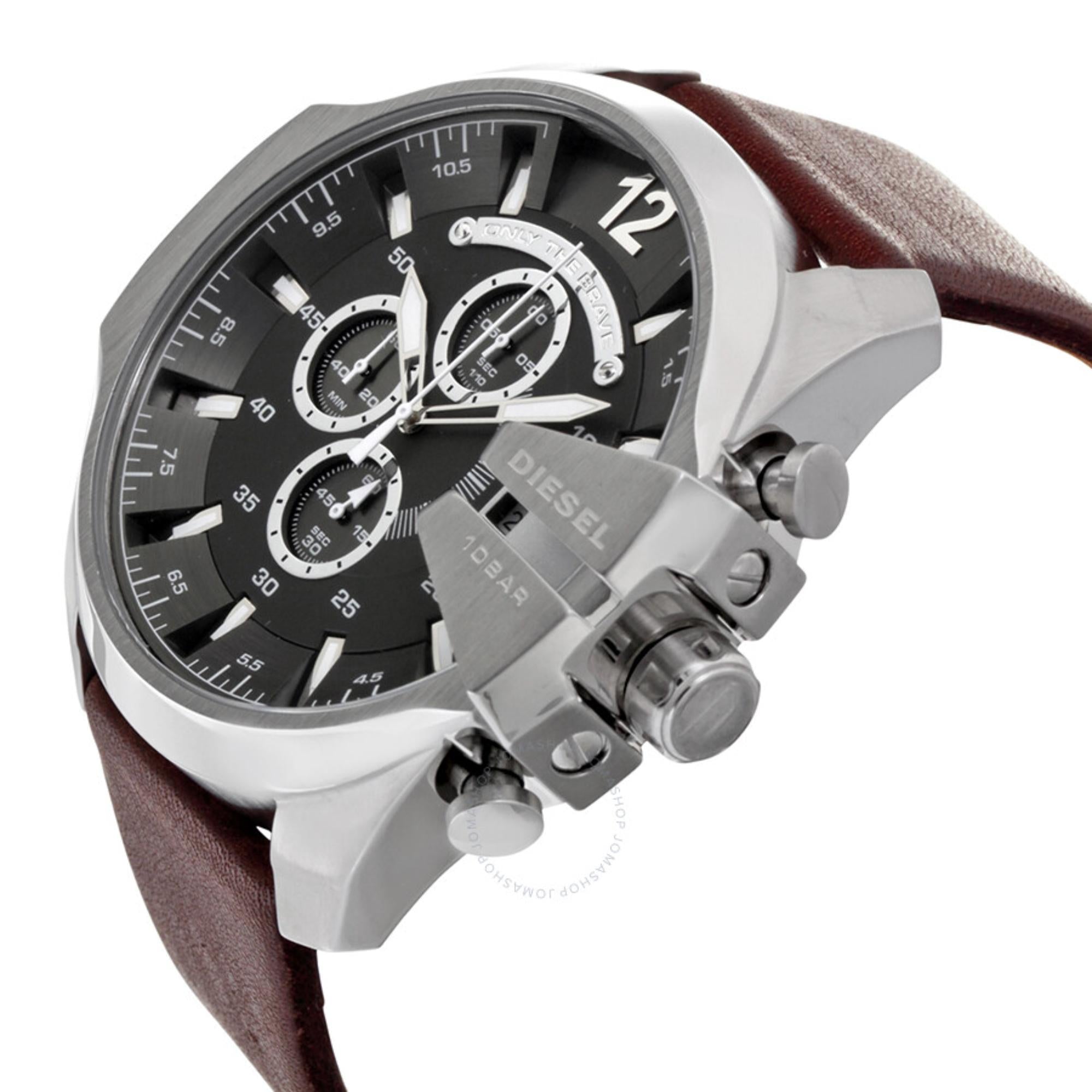 Diesel Mega Chief Chronograph Brown Leather Strap Grey Dial Men's Watch DZ4290