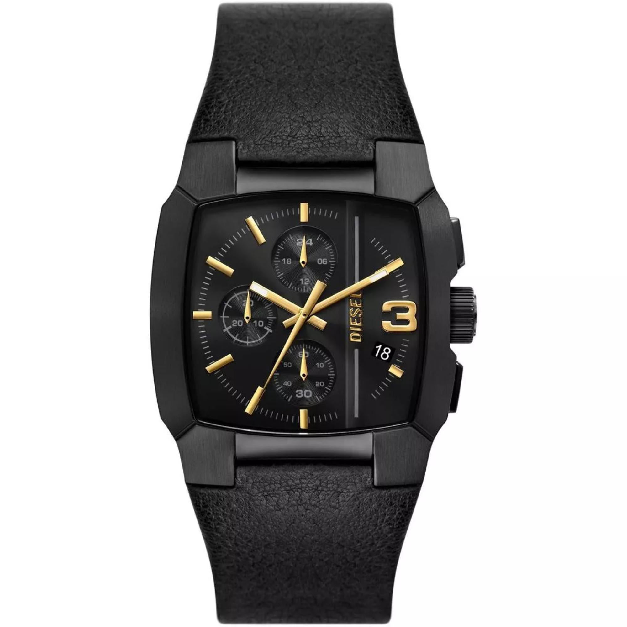 Diesel Cliffhanger Chronograph Black Leather Black Dial Men's Watch DZ4645
