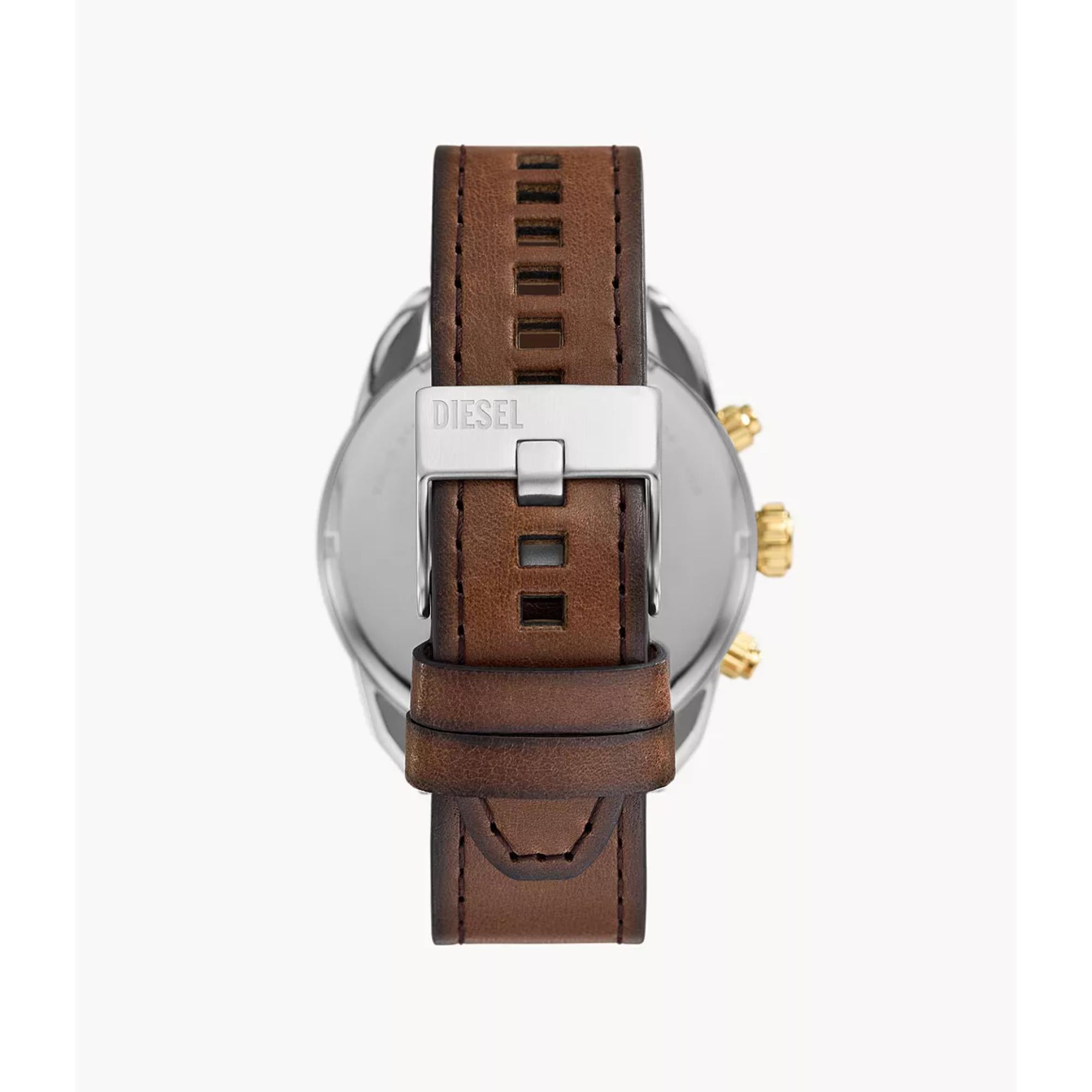 Diesel Spiked Chronograph Brown Leather Silver Dial Men's Watch DZ4665