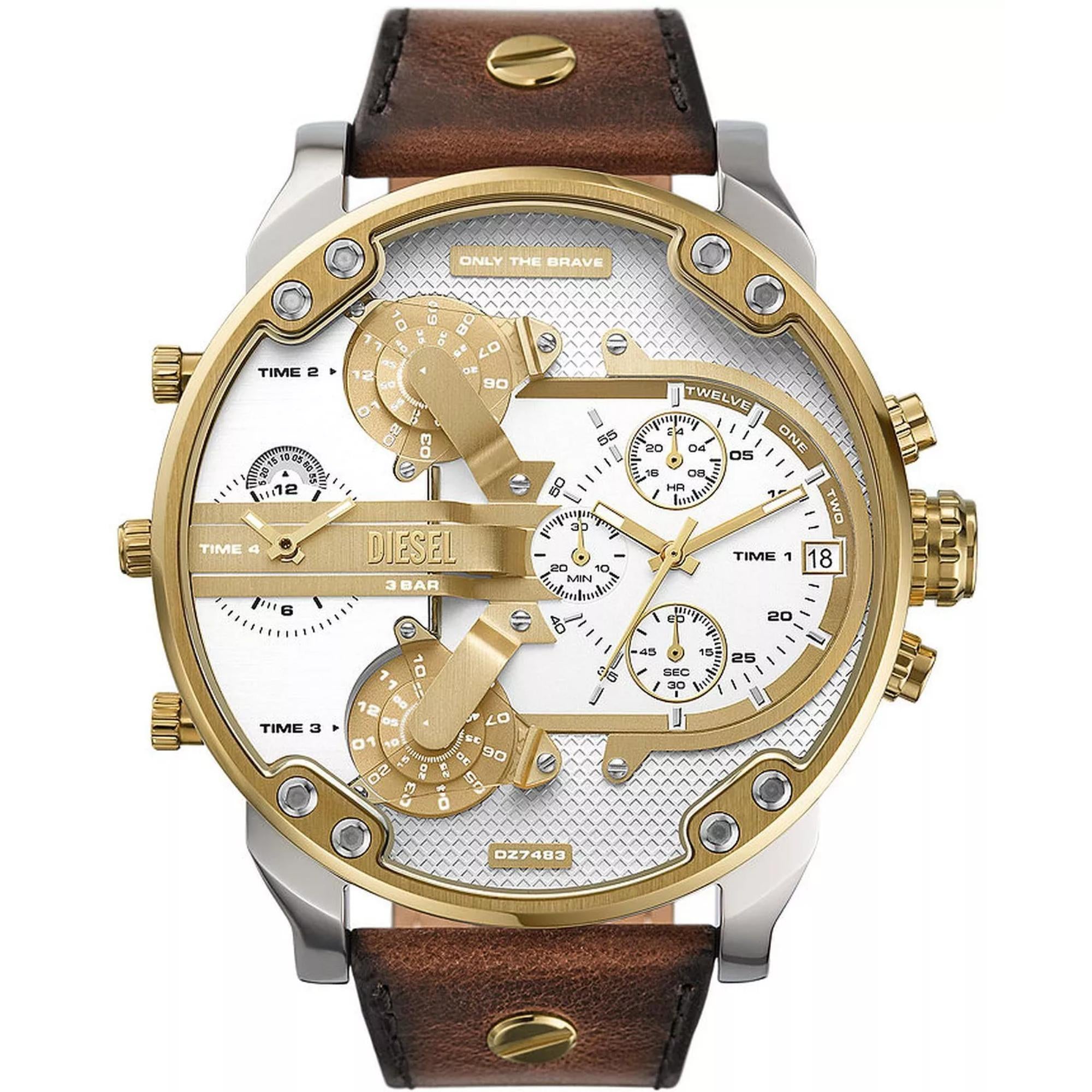 Diesel Mr. Daddy 2.0 Chronograph Silver Dial Brown Leather Strap Men's Watch DZ7483