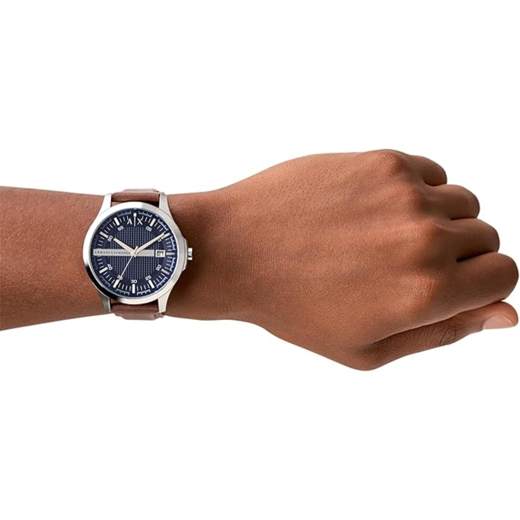 Armani Exchange Date Brown Leather Navy Blue Dial Men's Watch AX2133