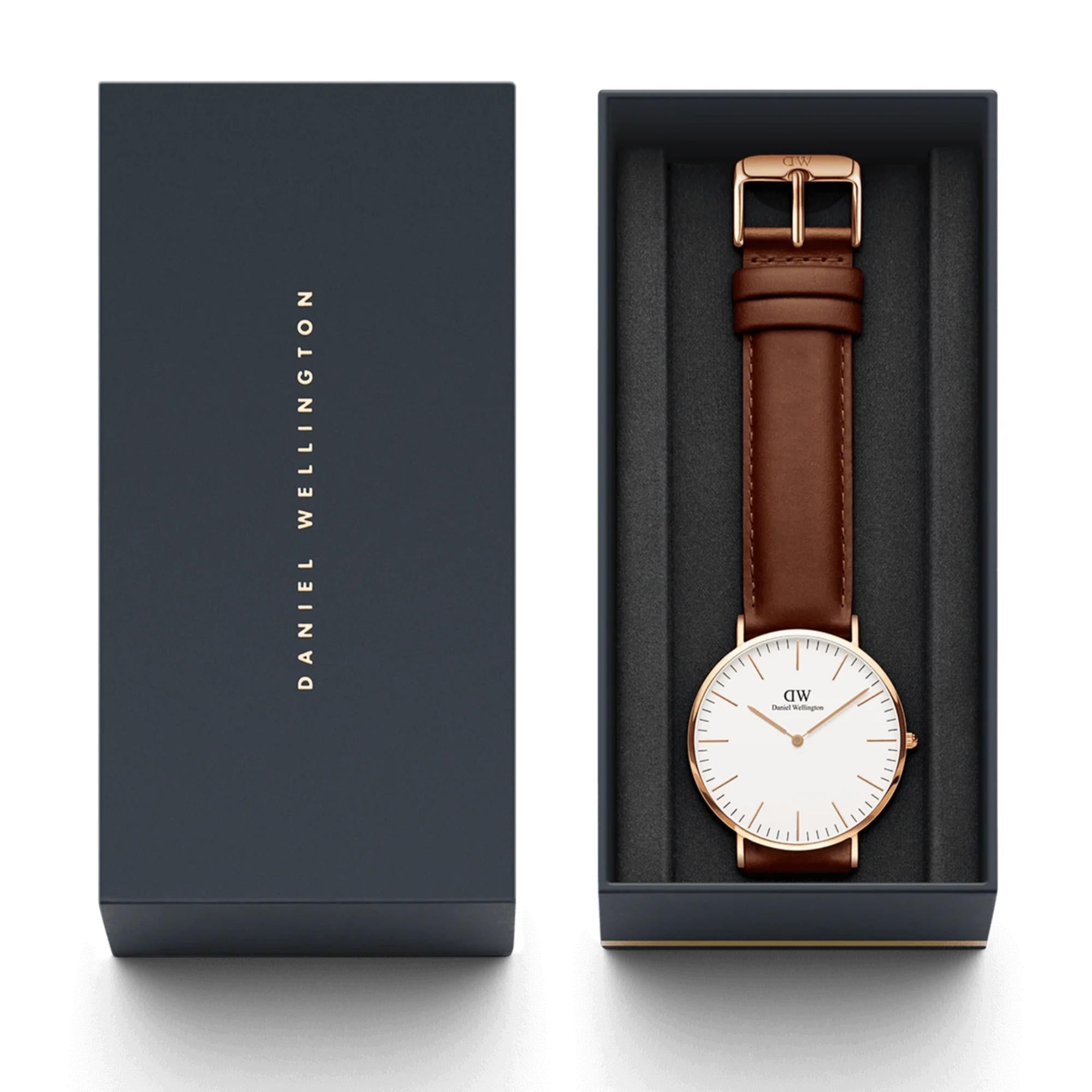Daniel Wellington Classic St Mawes Rose Gold White Dial Leather Strap Unisex Watch DW00100035