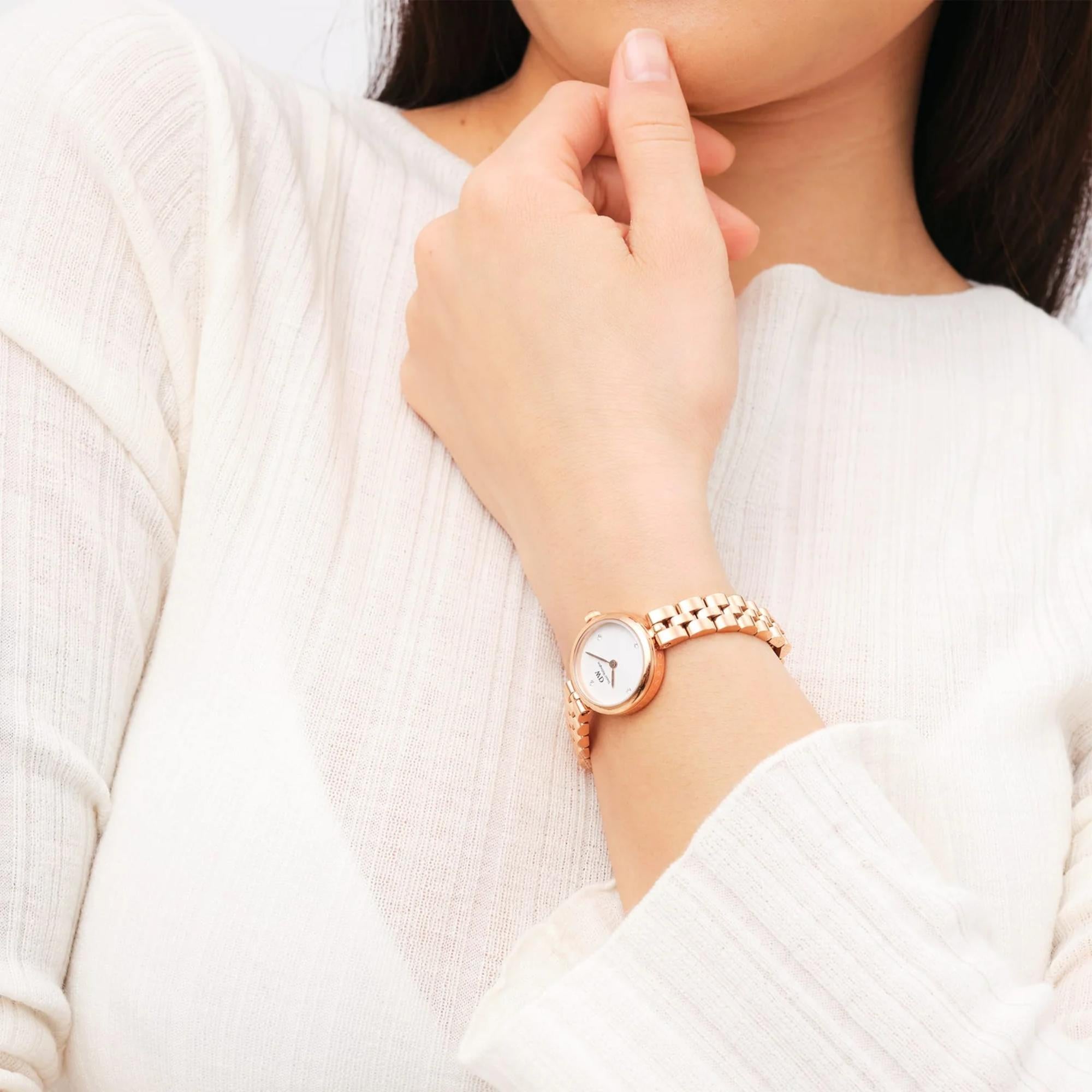 Daniel Wellington Elan Lumine Jewelry Rose Gold White Dial Stainless Steel Strap Women's Watch DW00100717