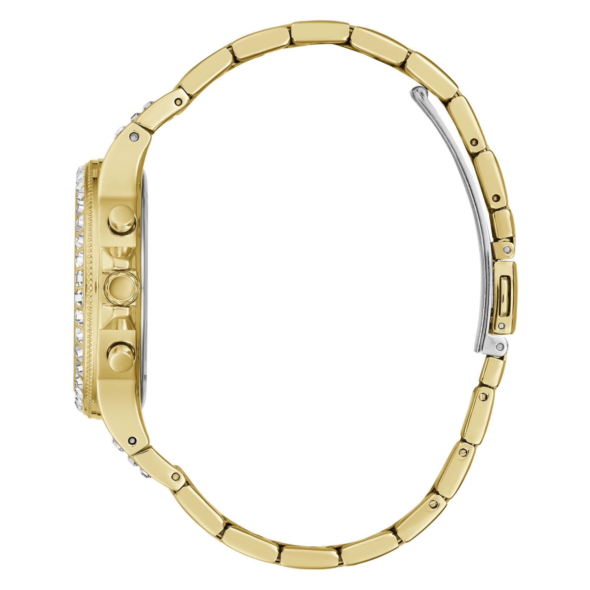 GUESS Gold Tone Multi-Function Stainless Steel Bracelet Champagne Dial Ladies Watch GW0320L2